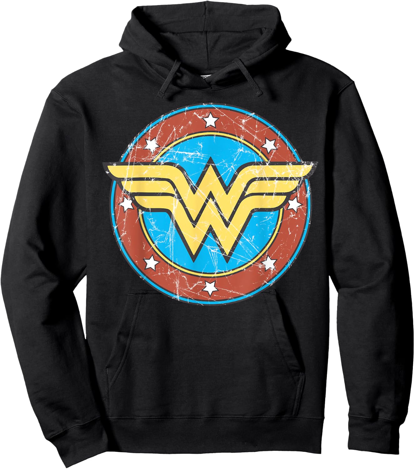 DC Wonder Woman Logo Circle Distressed Hoodie - Hoodie | Black