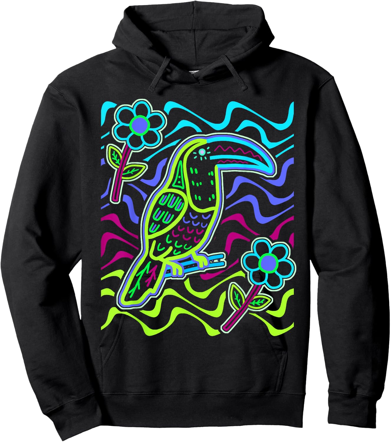 Toucan Bird Aracari Toucanet Mola Art by Panama Kuna Tribe Hoodie - Hoodie | Black