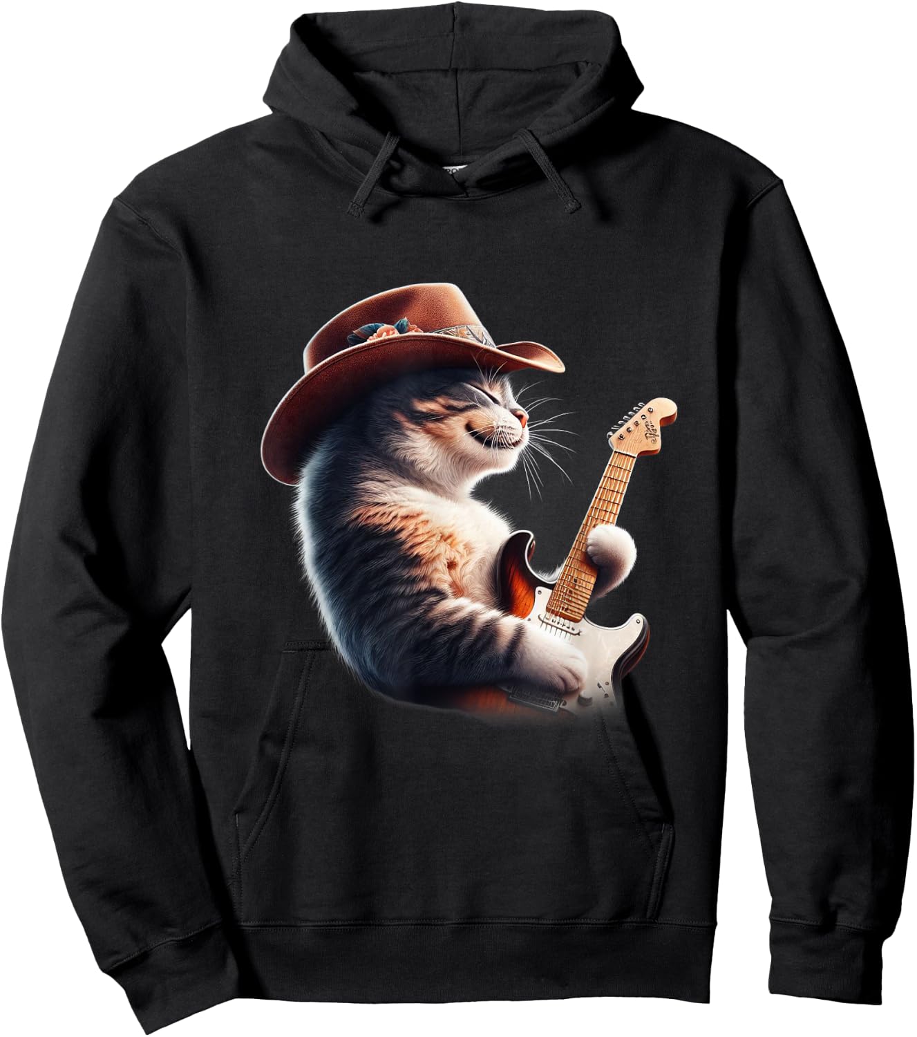 Cat Playing Guitar - Funny Rock Music Guitar Cat Men Women Kids Hoodie - Hoodie | Black