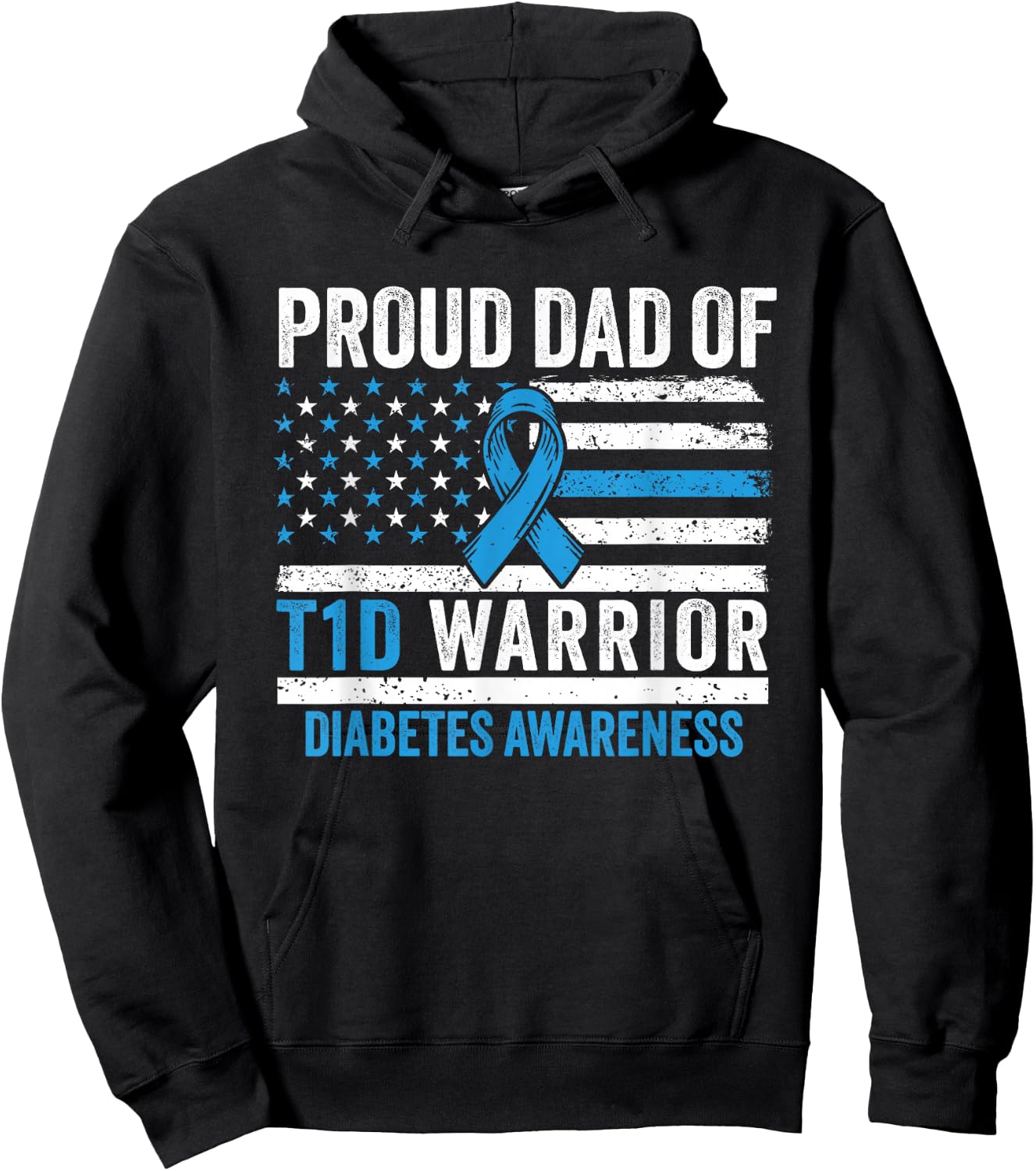 Type 1 Diabetes Awareness T1D Dad of Warrior Type 1 Diabetic Hoodie - Hoodie | Black