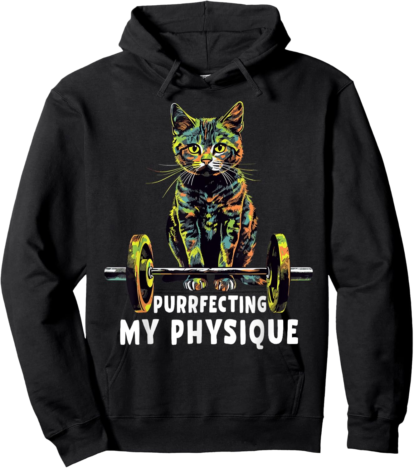 Gym, Workout or Fitness Gift Funny Cat in a Gym Men Women Hoodie - Hoodie | Black