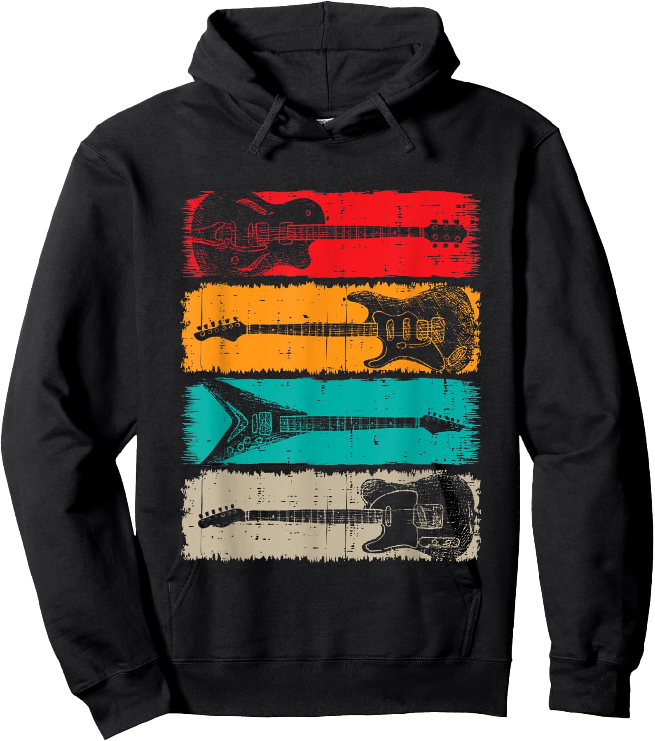 Retro Guitar Men Women Kids Music Band Vintage Guitarist Hoodie - Hoodie | Black