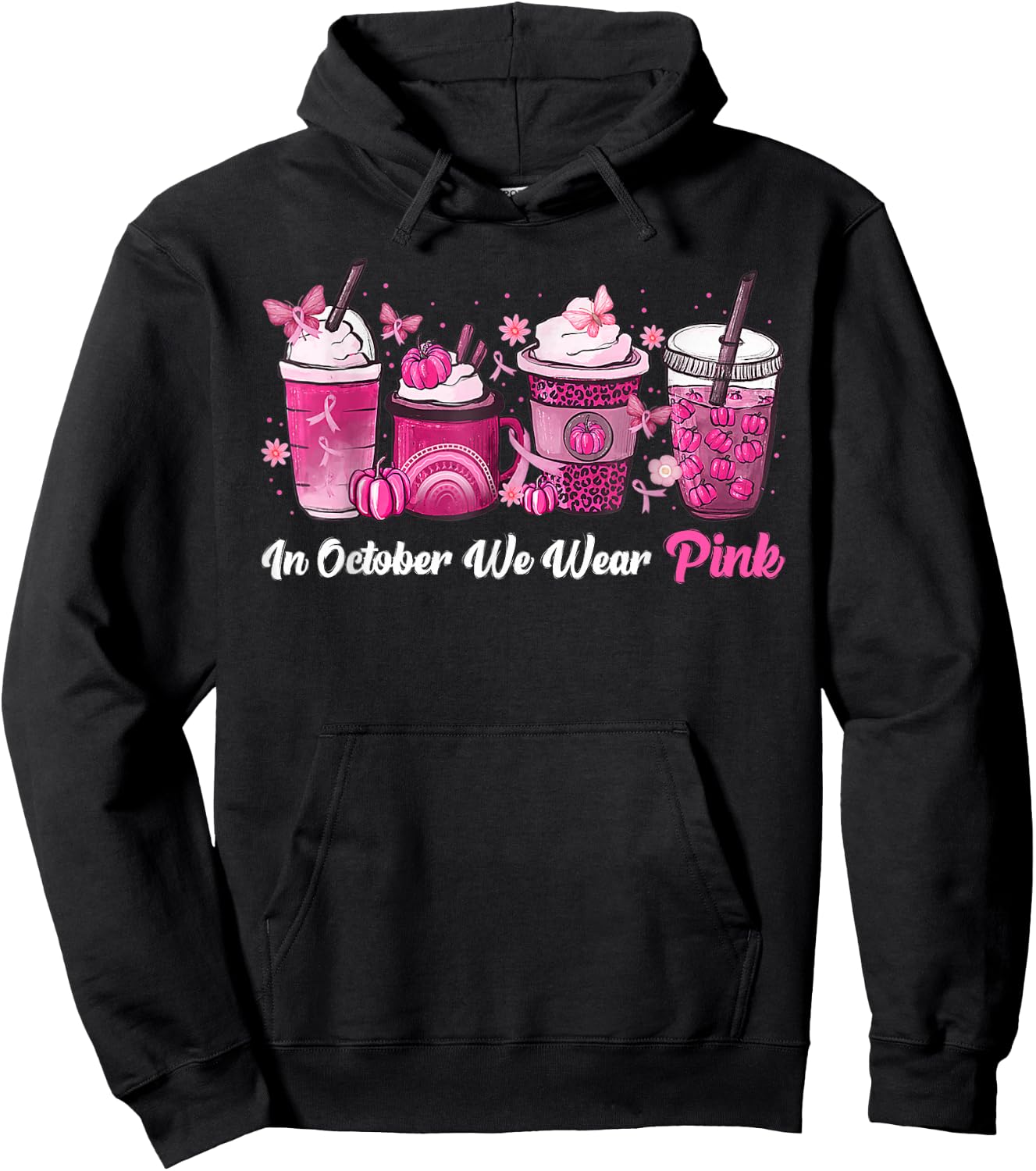 In October We Wear Pink Coffee Latte Breast Cancer Awareness Hoodie - Hoodie | Black