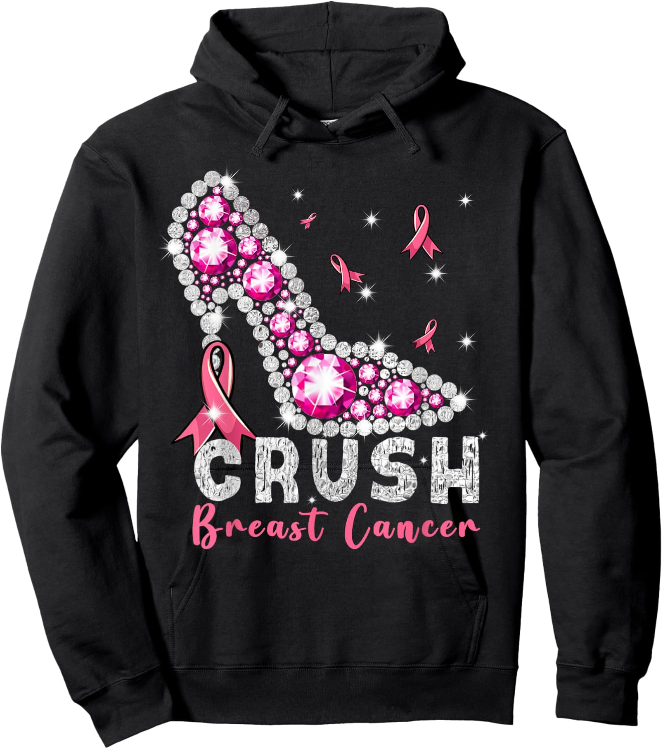 Crush Breast Cancer Awareness High Heels Pink Ribbon Cute Hoodie - Hoodie | Black