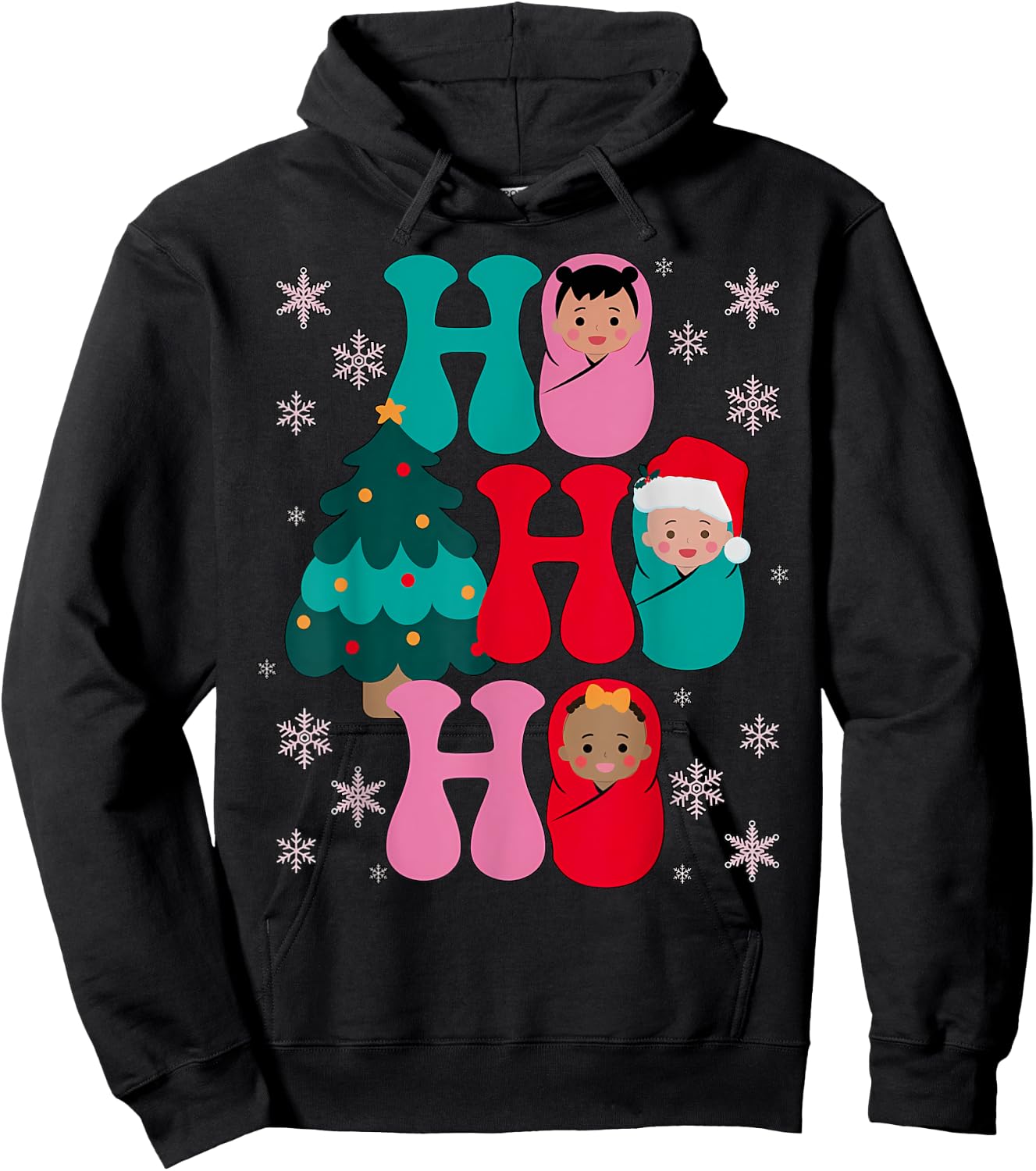 Ho Ho Ho Labor and Delivery Nurse Christmas Mother Baby Hoodie - Hoodie | Black
