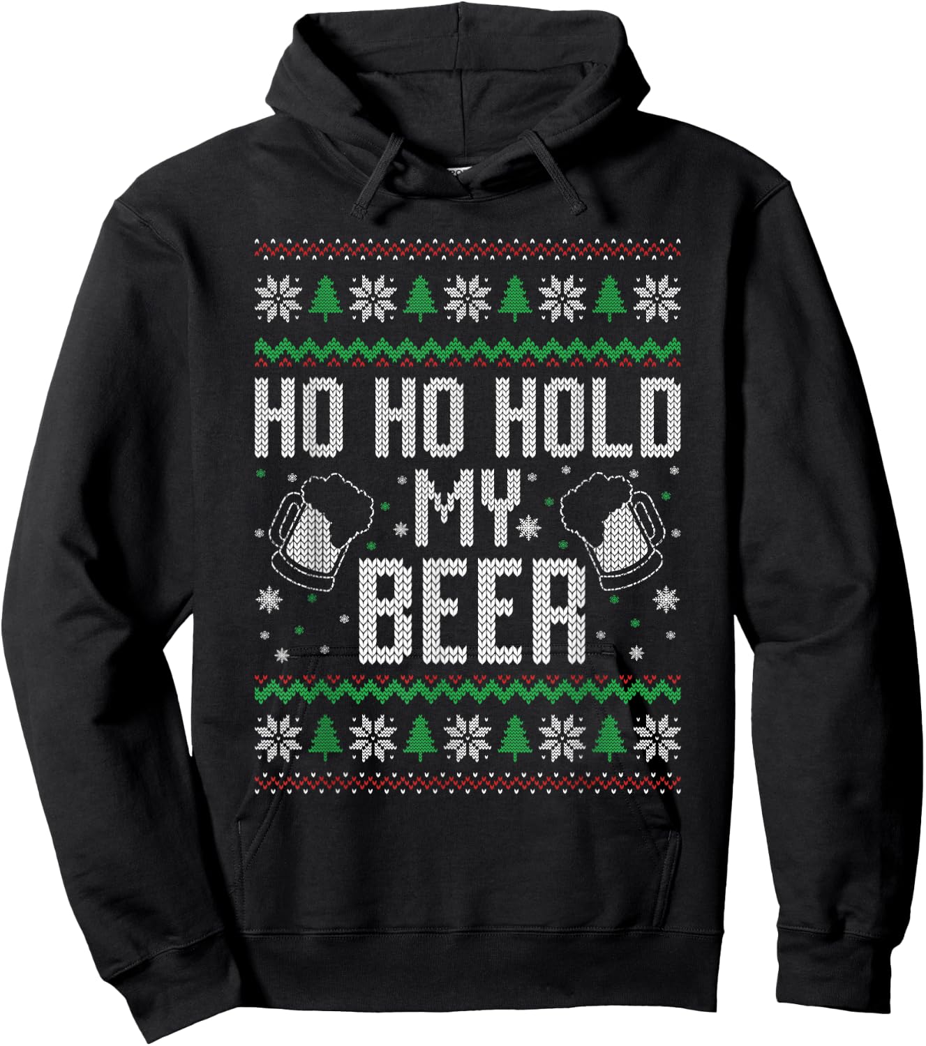 Ho Ho Hold My Beer Ugly Christmas Xmas Costume Hoodie - Hoodie | Black