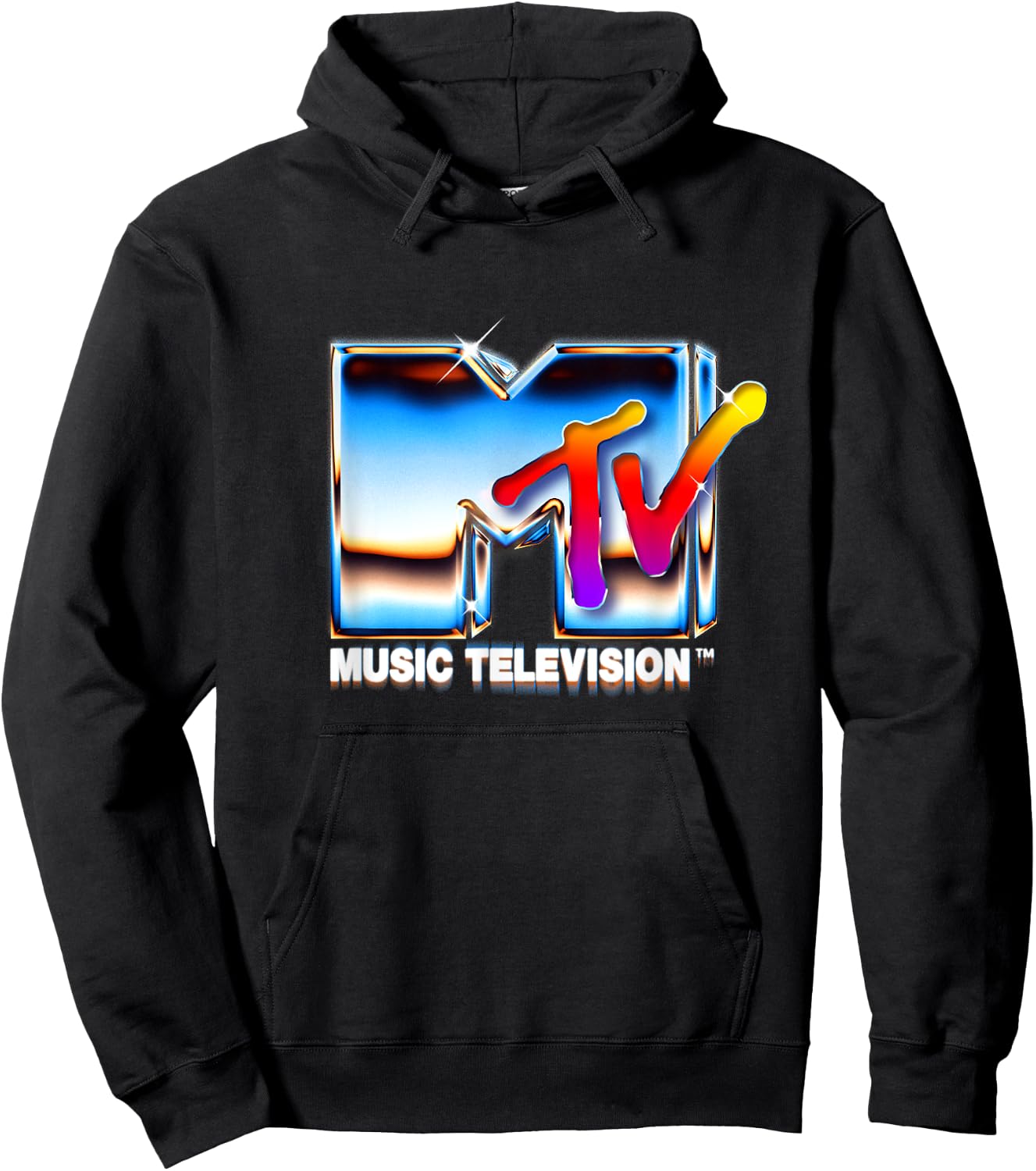 Mademark x MTV - MTV Logo 80s Rainbow Chrome Mirror Retro MTV Hoodie - Hoodie | Black