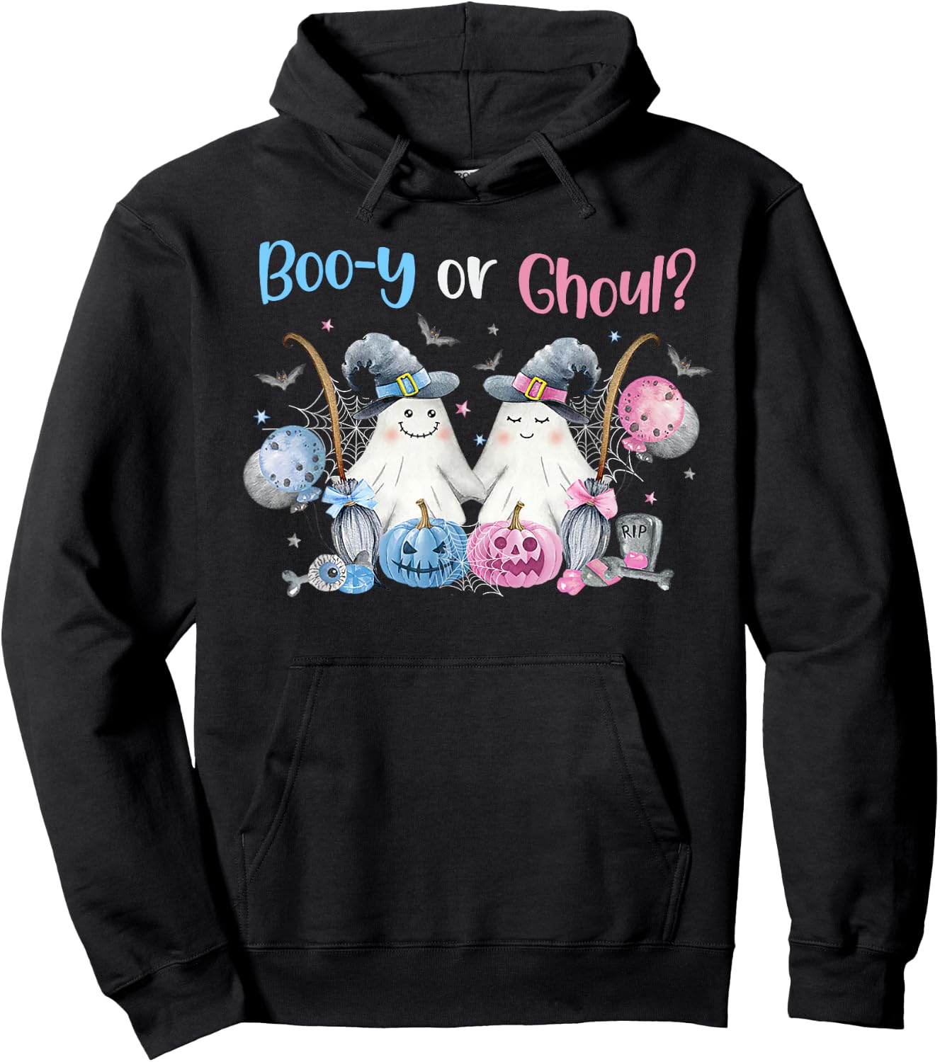 Cute Spooky Witch Ghost Boo-y or Ghoul Gender Reveal Hoodie - Hoodie | Black
