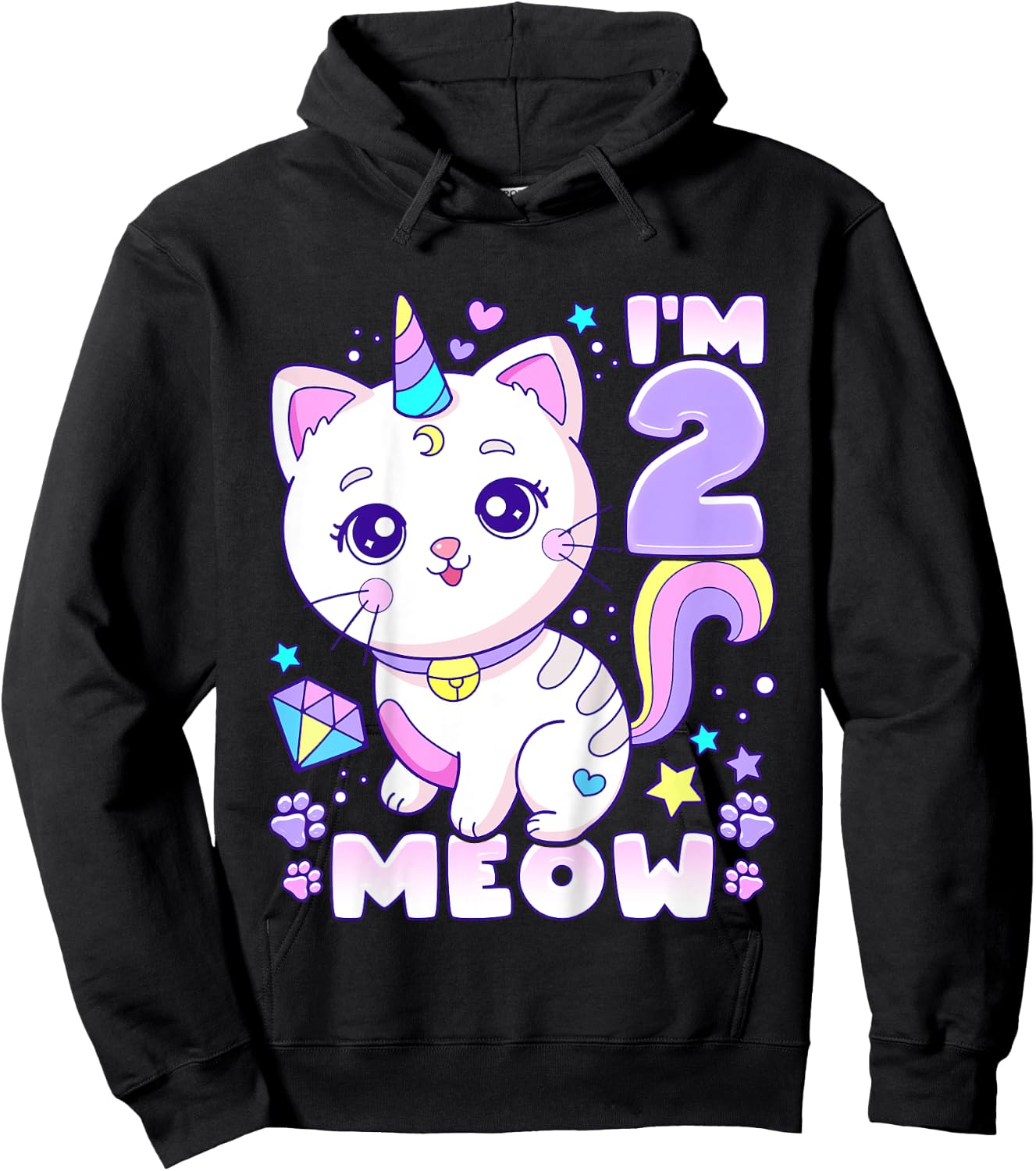 Birthday girl 2 years old, cat, unicorn, 2nd birthday Hoodie - Hoodie | Black
