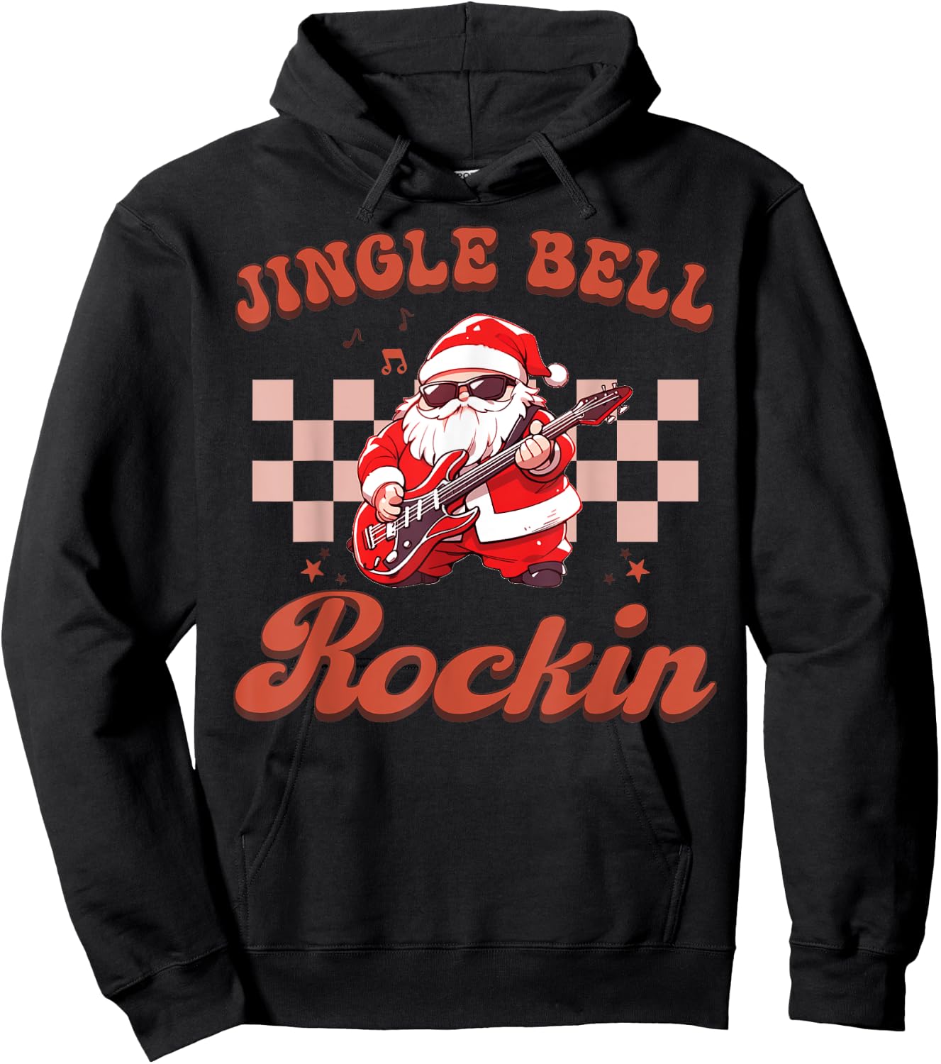 Jingle Bell Rocking Cute Christmas Rock n Roll Guitar Retro Hoodie - Hoodie | Black