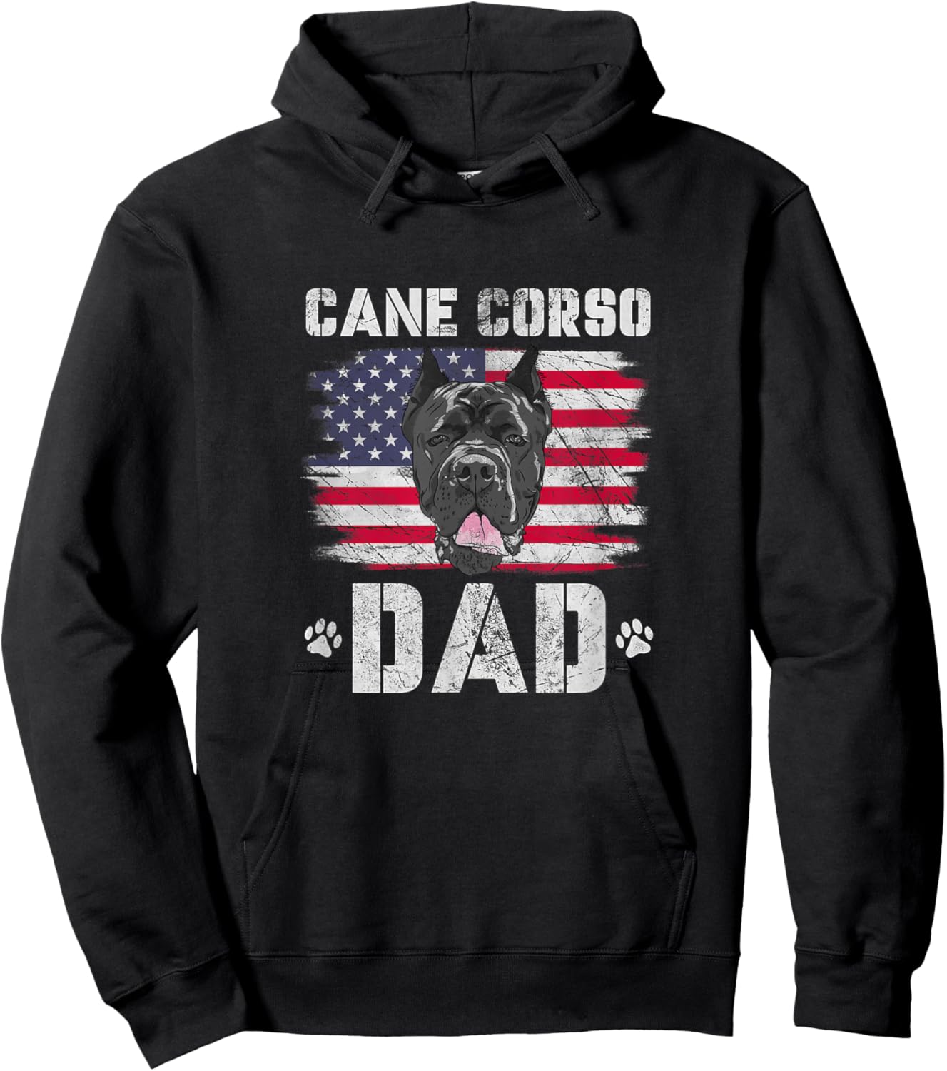 Cane Corso Dad USA American Flag 4th of July Distressed Hoodie - Hoodie | Black