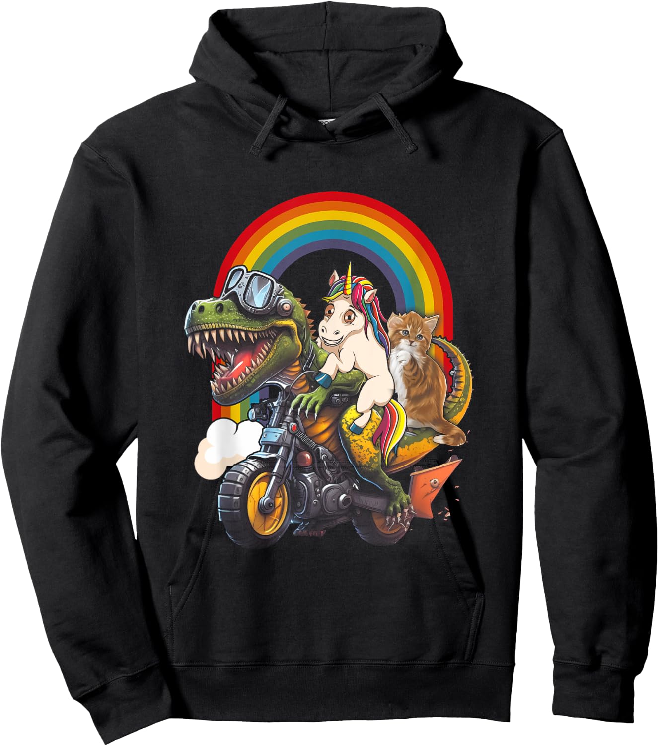 Rainbow Cat Unicorn Dinosaur T Rex Kitten Lover Space Galaxy Hoodie - Hoodie | Black