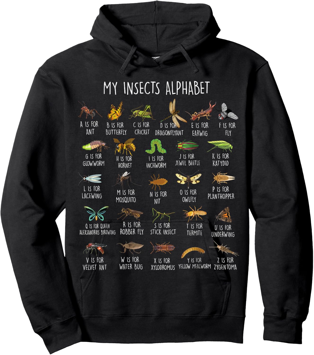 Types Of Insects Alphabet A-Z Identification Hoodie - Hoodie | Black