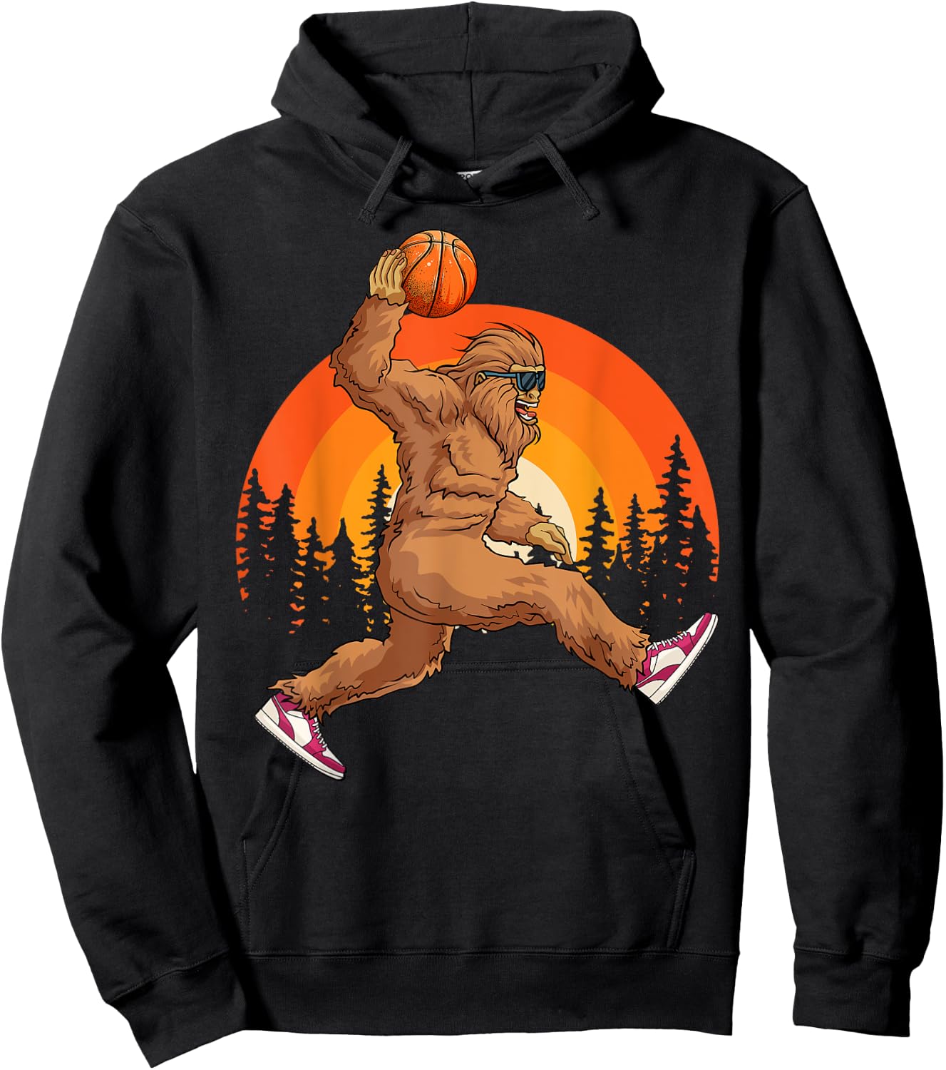 Bigfoot Basketball Vintage Retro Baller Sasquatch Big Foot Hoodie - Hoodie | Black