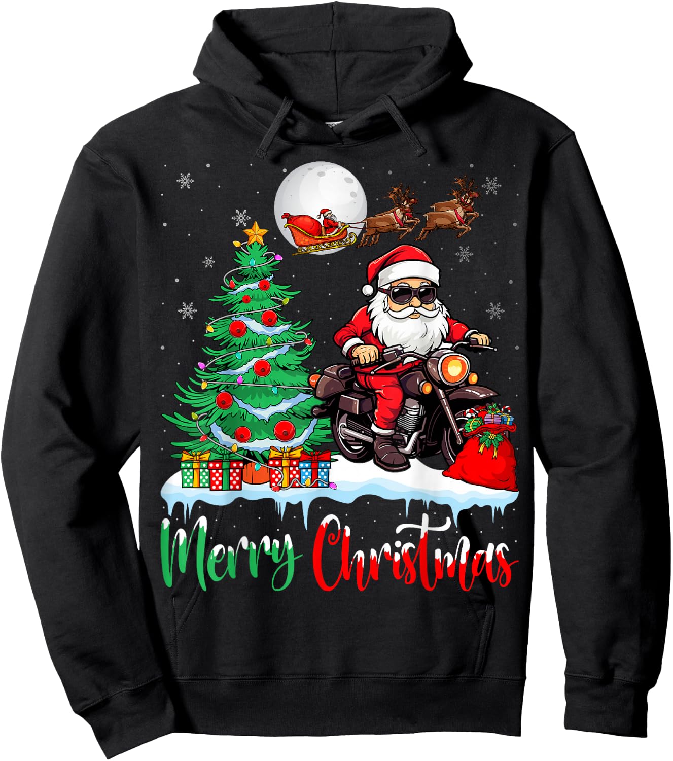 Motorcycle Santa Christmas Tree Xmas Merry Christmas Santa Hoodie - Hoodie | Black