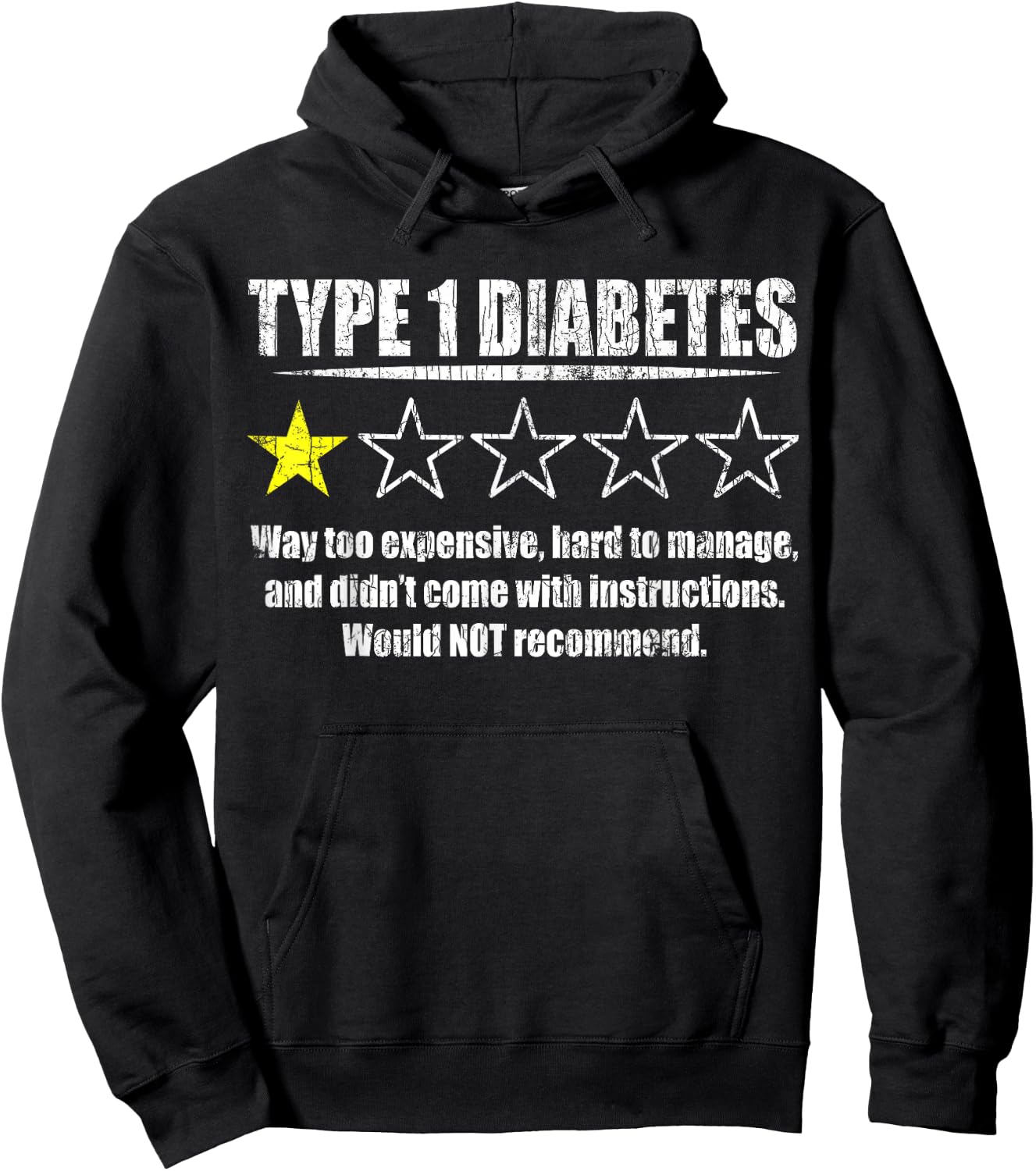 Type 1 Diabetes Not Recommended Funny Diabetic Graphic Hoodie - Hoodie | Black