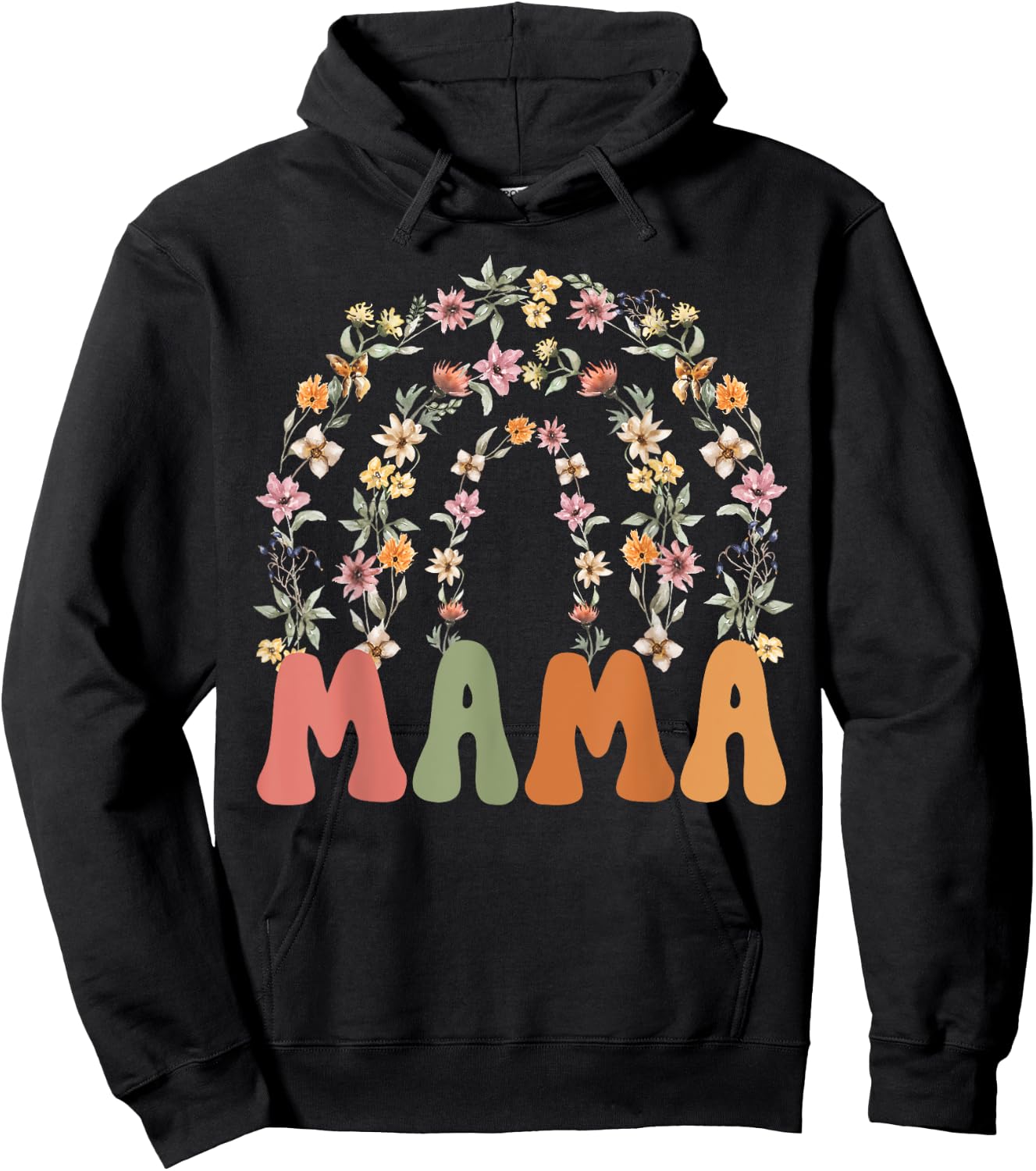 Retro Wildflower Mother's Day Floral Rainbow Mama Hoodie - Hoodie | Black
