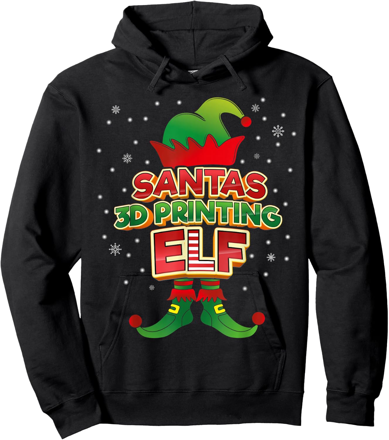 3D Printing Elf Christmas Matching Costumes X-Mas Hoodie - Hoodie | Black