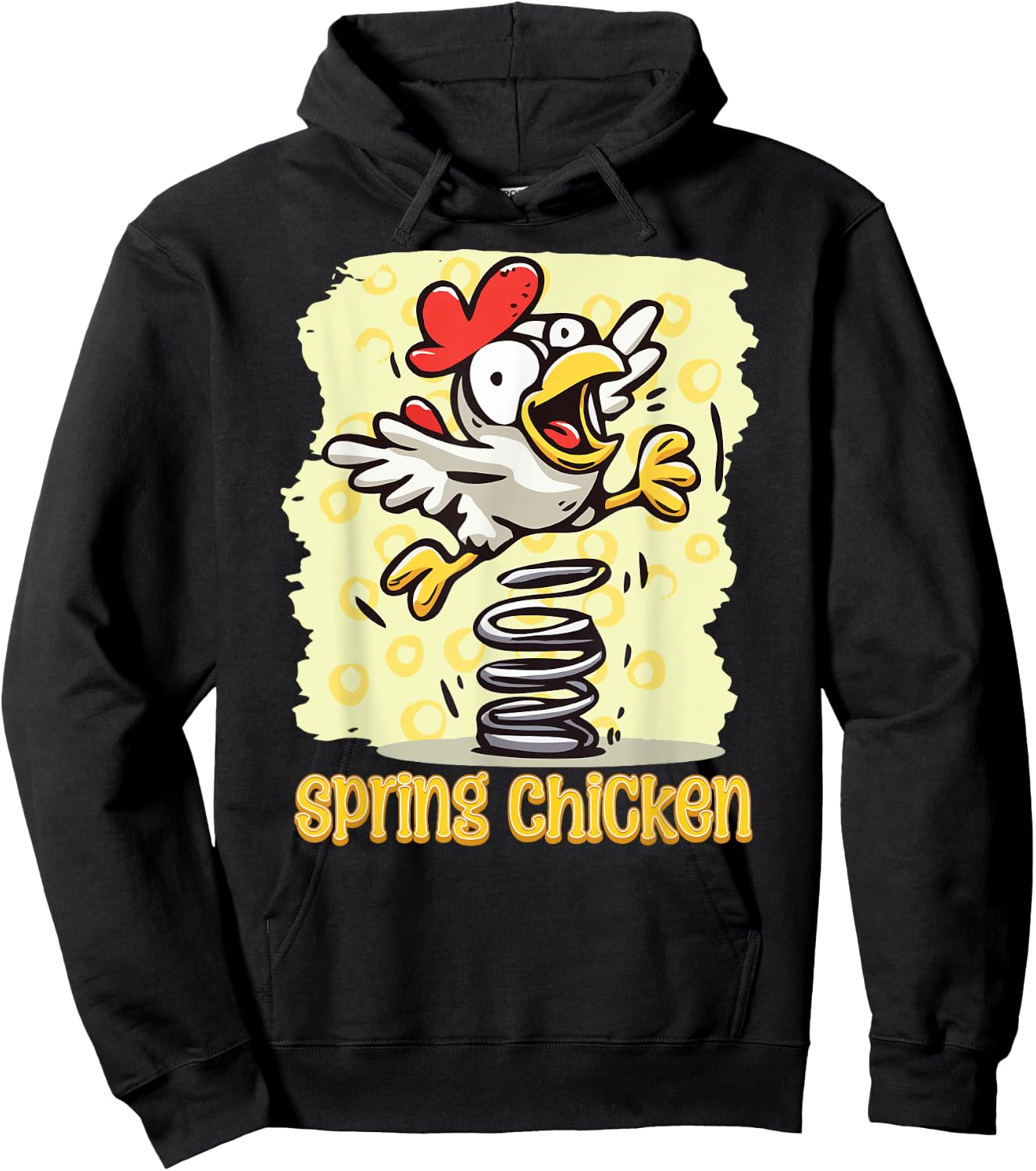 Spring Chicken Bouncy Flying Funny Gag Cartoon Hoodie - Hoodie | Black