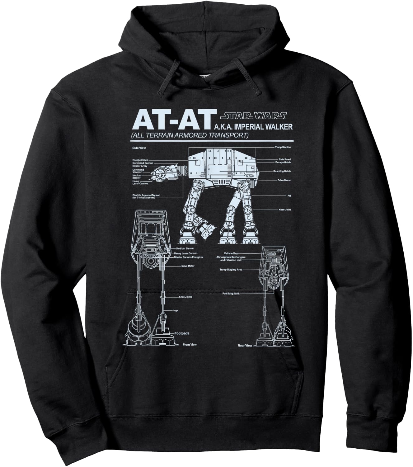 Star Wars AT-AT Imperial Walker Schematics Poster Hoodie - Hoodie | Black