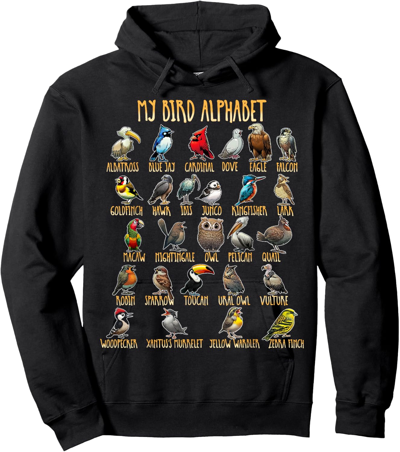 My Bird Alphabet - Bird Species for Children, Men, Women Hoodie - Hoodie | Black