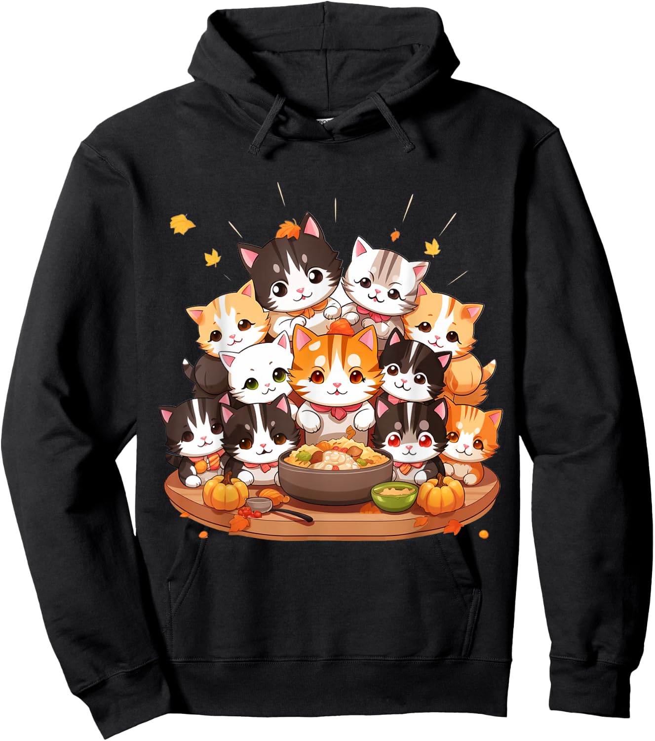 Cute funny cats celebrating thanksgiving autumn dinner Hoodie - Hoodie | Black
