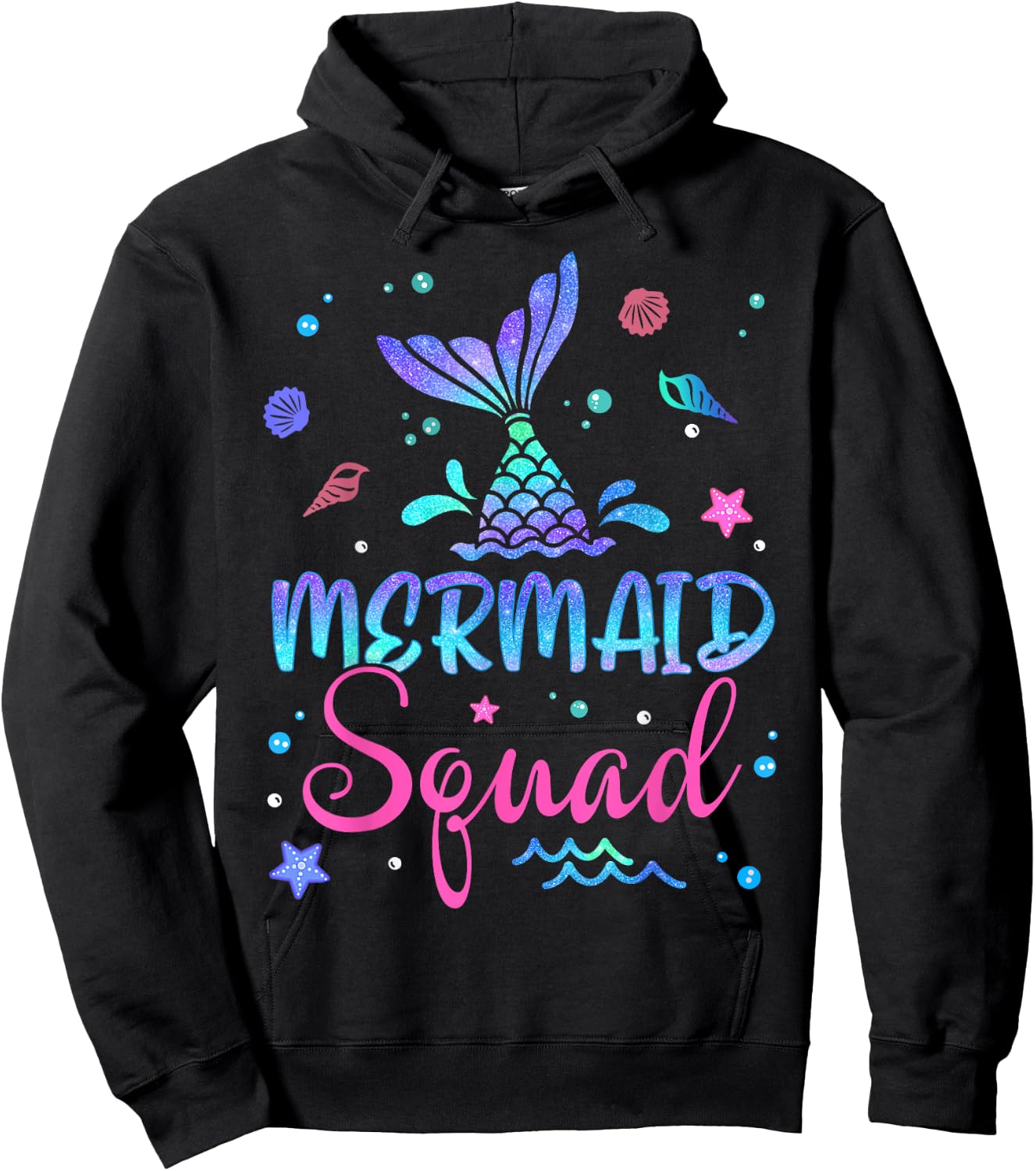 Mermaid Squad Birthday Mermaid Tail Family Matching Beach Women Girls Kids Hoodie - Hoodie | Black