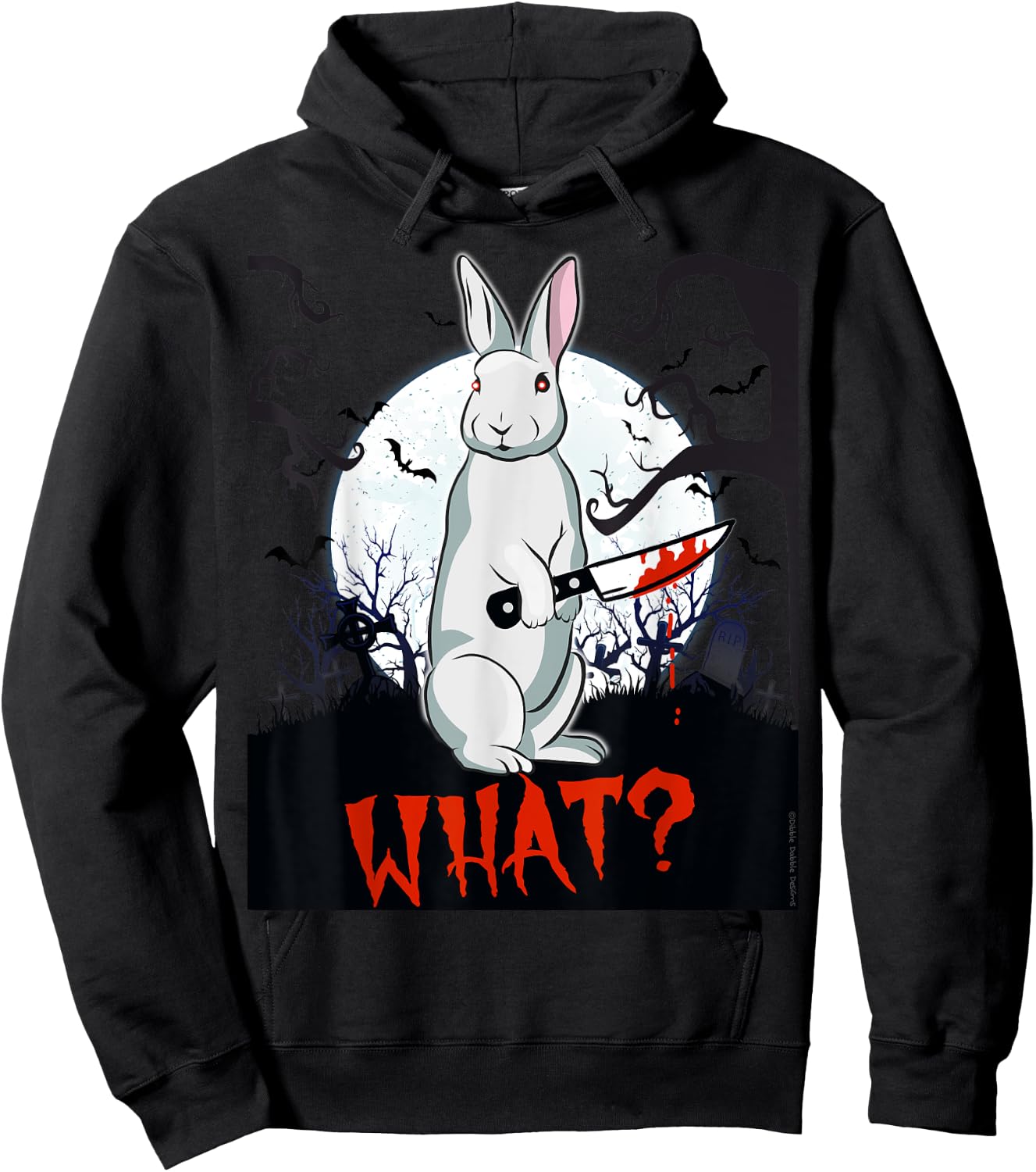 Halloween Killer Rabbit with Knife WHAT? - Adult Halloween Hoodie - Hoodie | Black