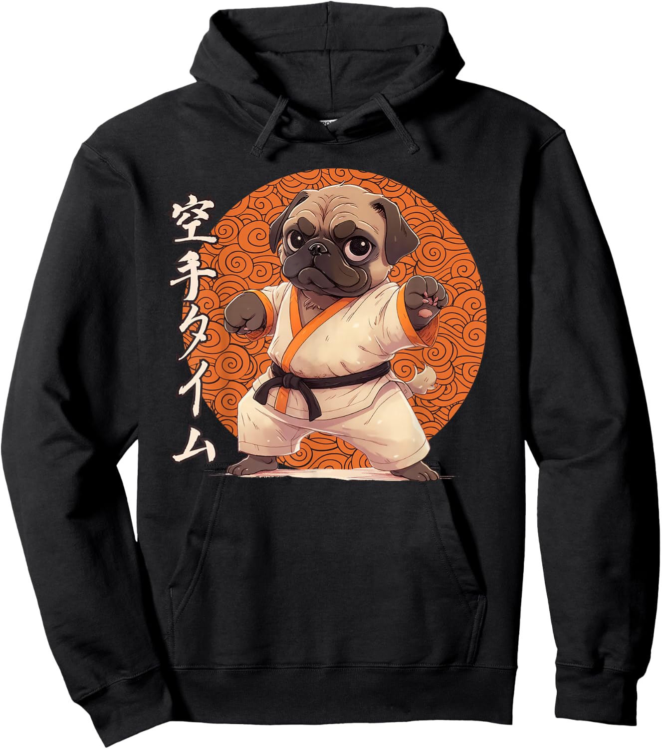 Pug Karate, Ninja Pug Anime, Karate Pug Hoodie - Hoodie | Black