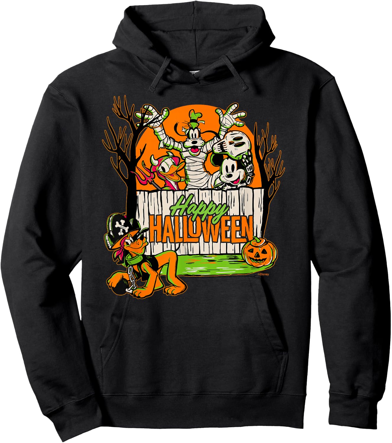 Disney 100 Mickey Donald Goofy & Pluto Happy Halloween D100 Hoodie - Hoodie | Black