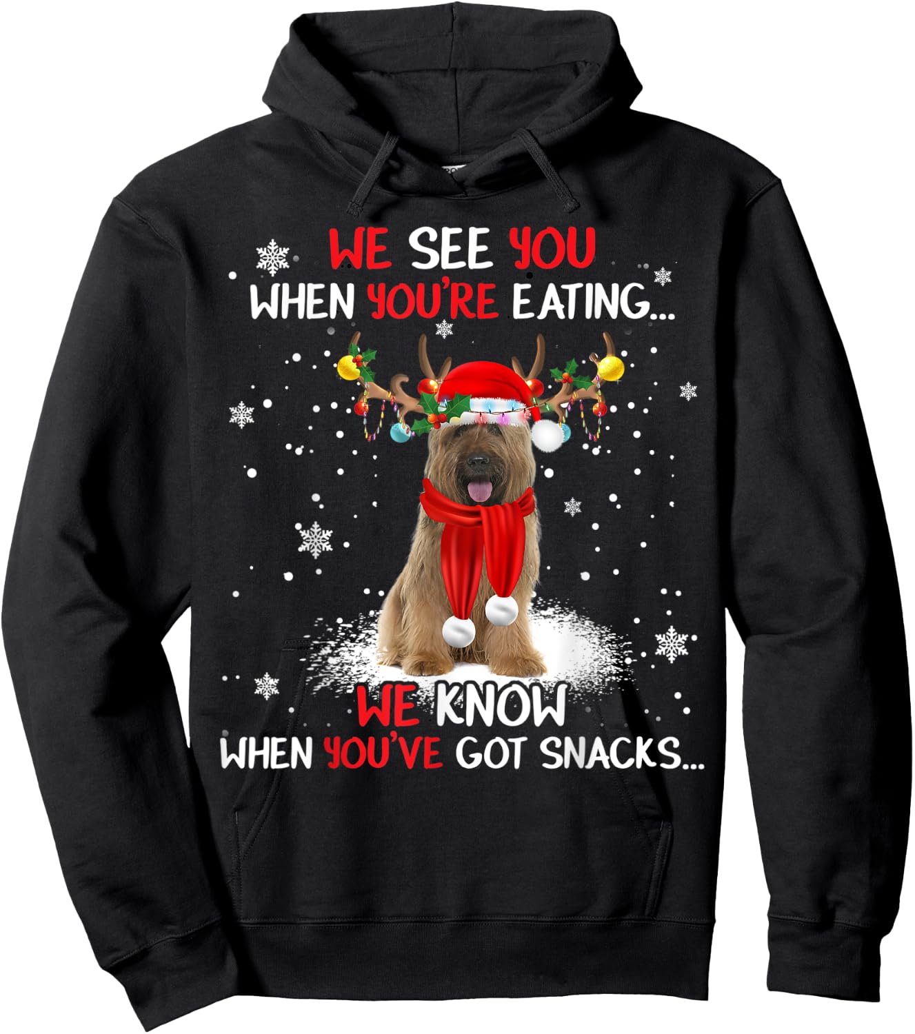 Santa Briard Reindeer Light Christmas Pajama Hoodie - Hoodie | Black