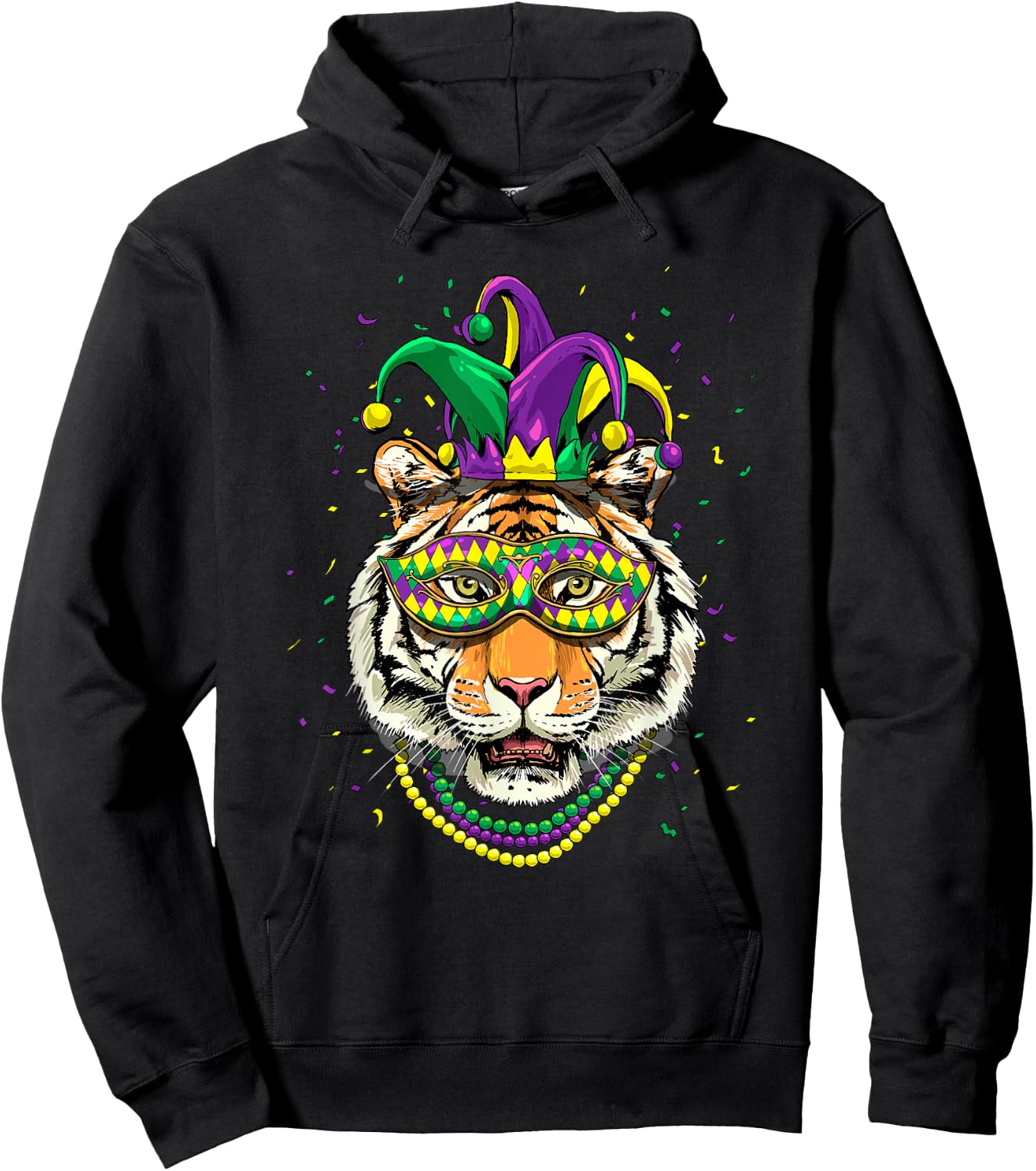 Tiger Mardi Gras Shirt Jester Animal Tiger Face Tiger Lover Hoodie - Hoodie | Black