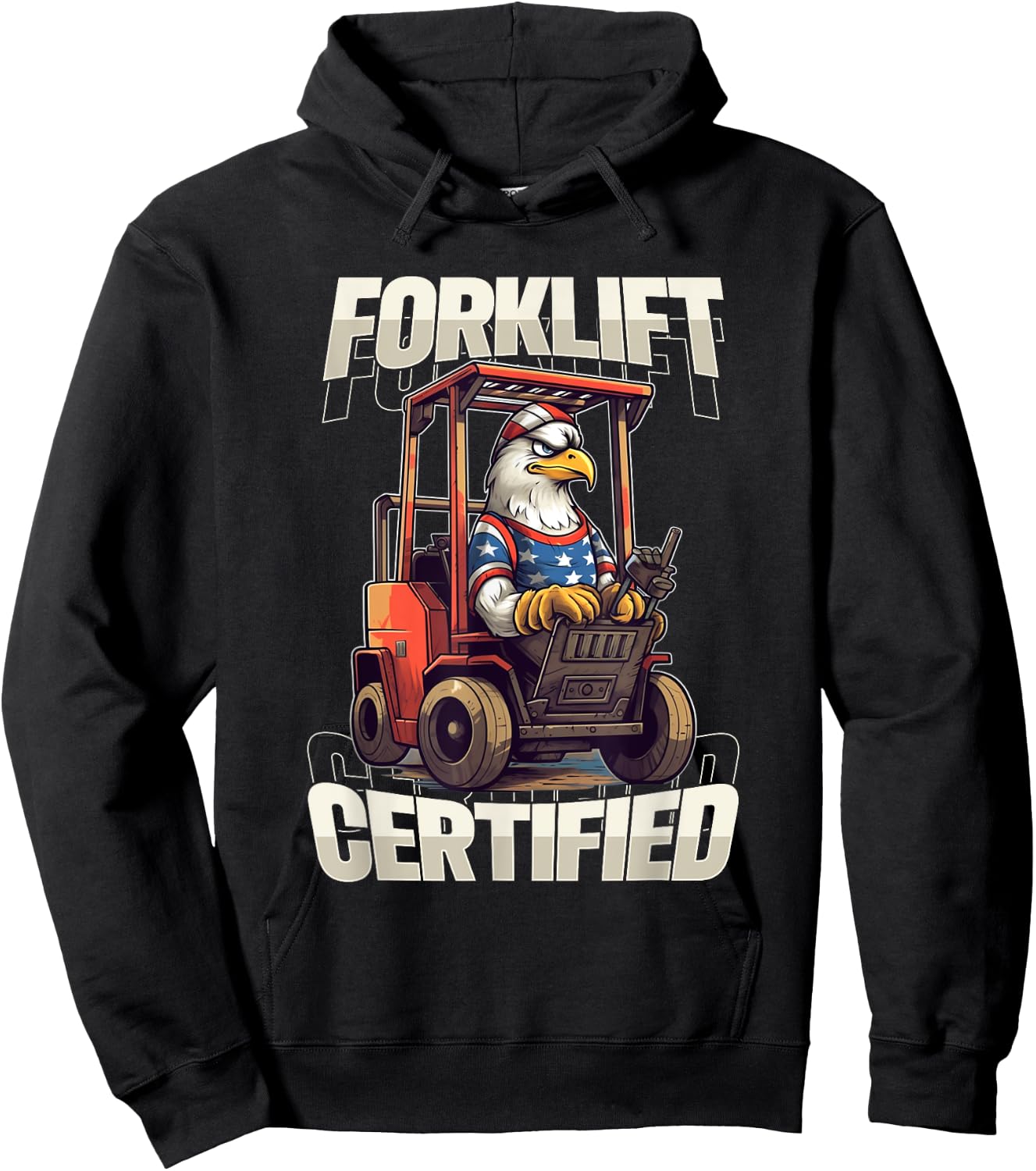 Forklift Certified Funny Bald Eagle Patriotic Operator Kids Men Hoodie - Hoodie | Black