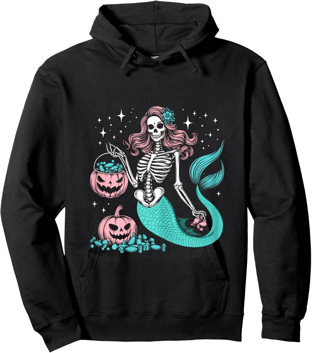 Halloween Mermaid Funny Skeleton Hoodie - Hoodie | Black
