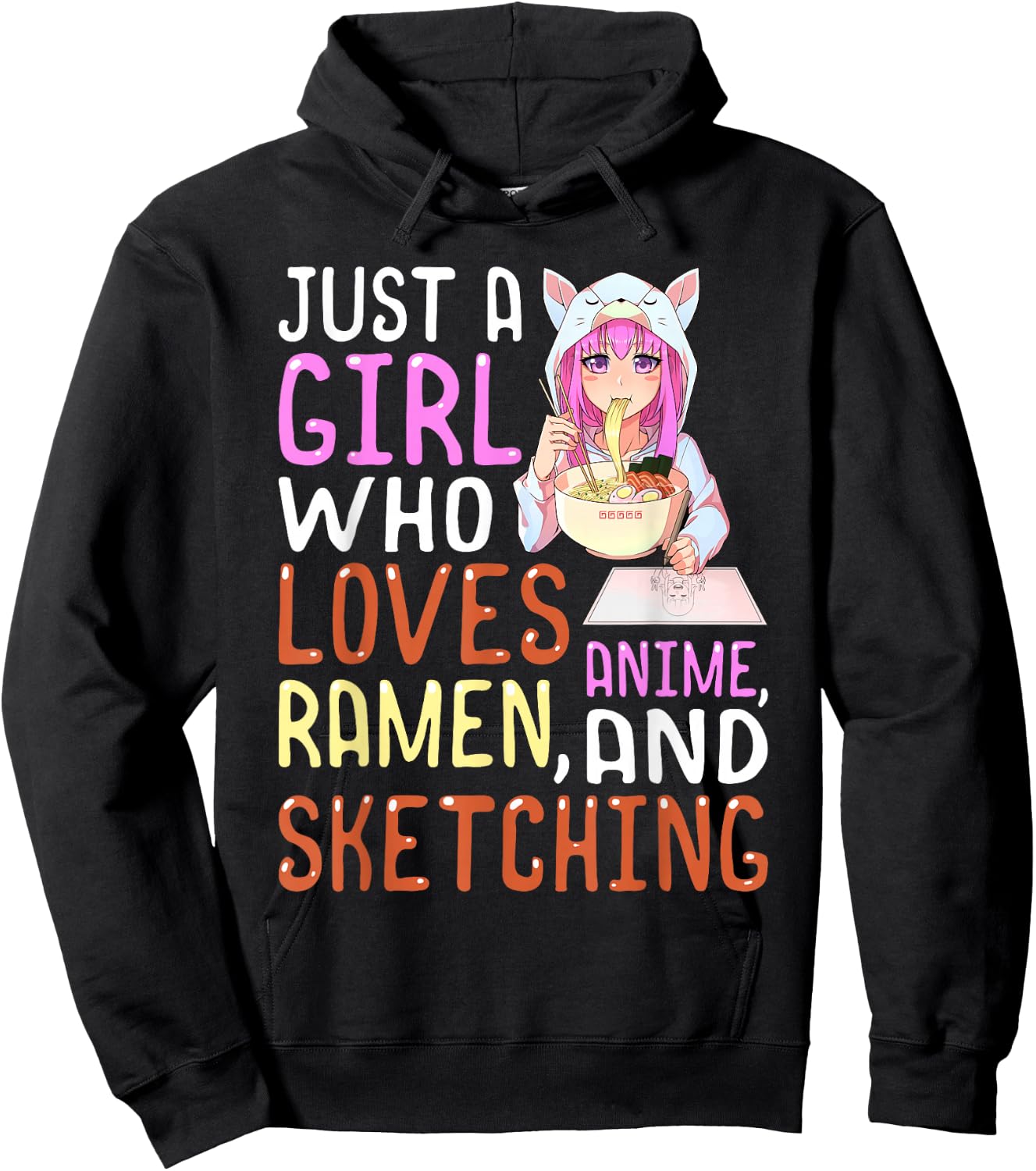 Girl Who Loves Anime Ramen and Sketching Kawaii Teen Girls Small Hoodie - Hoodie | Black