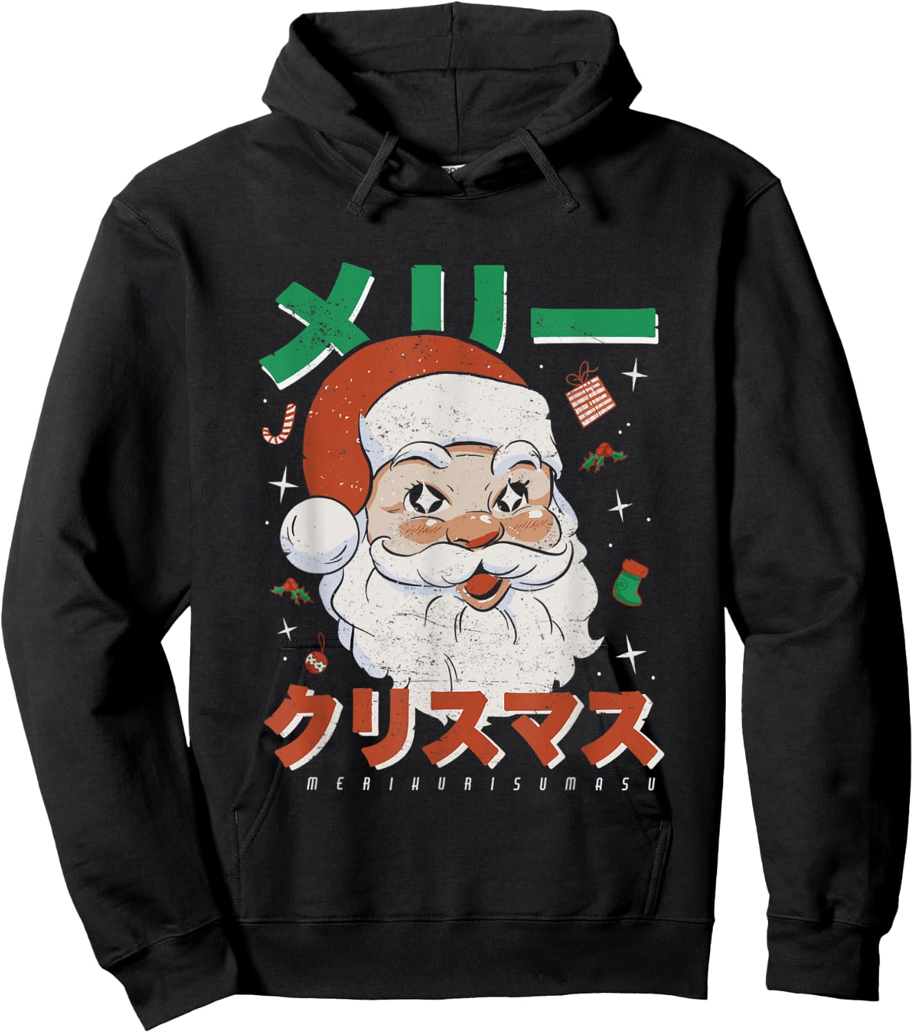 Retro Japan Otaku Japanese Vintage Santa Merry Christmas Hoodie - Hoodie | Black
