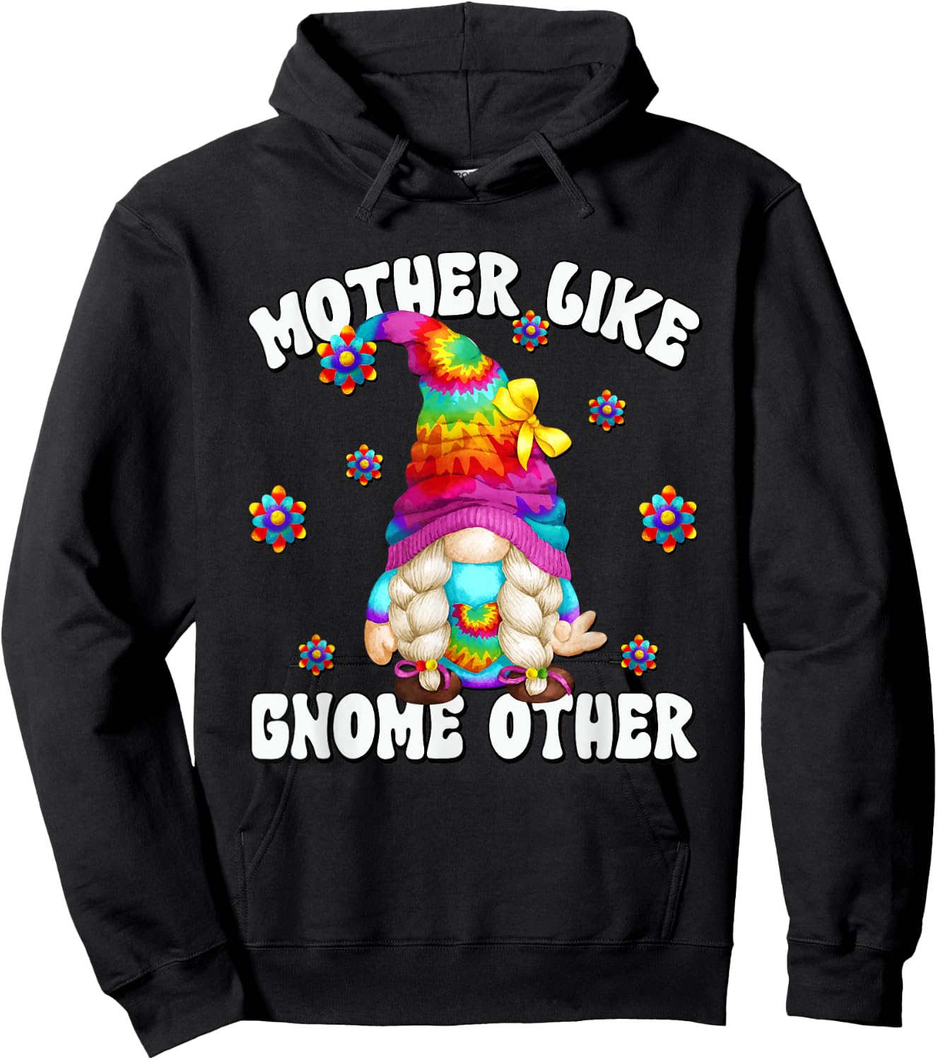 Tie Dye Hippie Grandma Gnome Graphic Hippie Mom Hoodie - Hoodie | Black