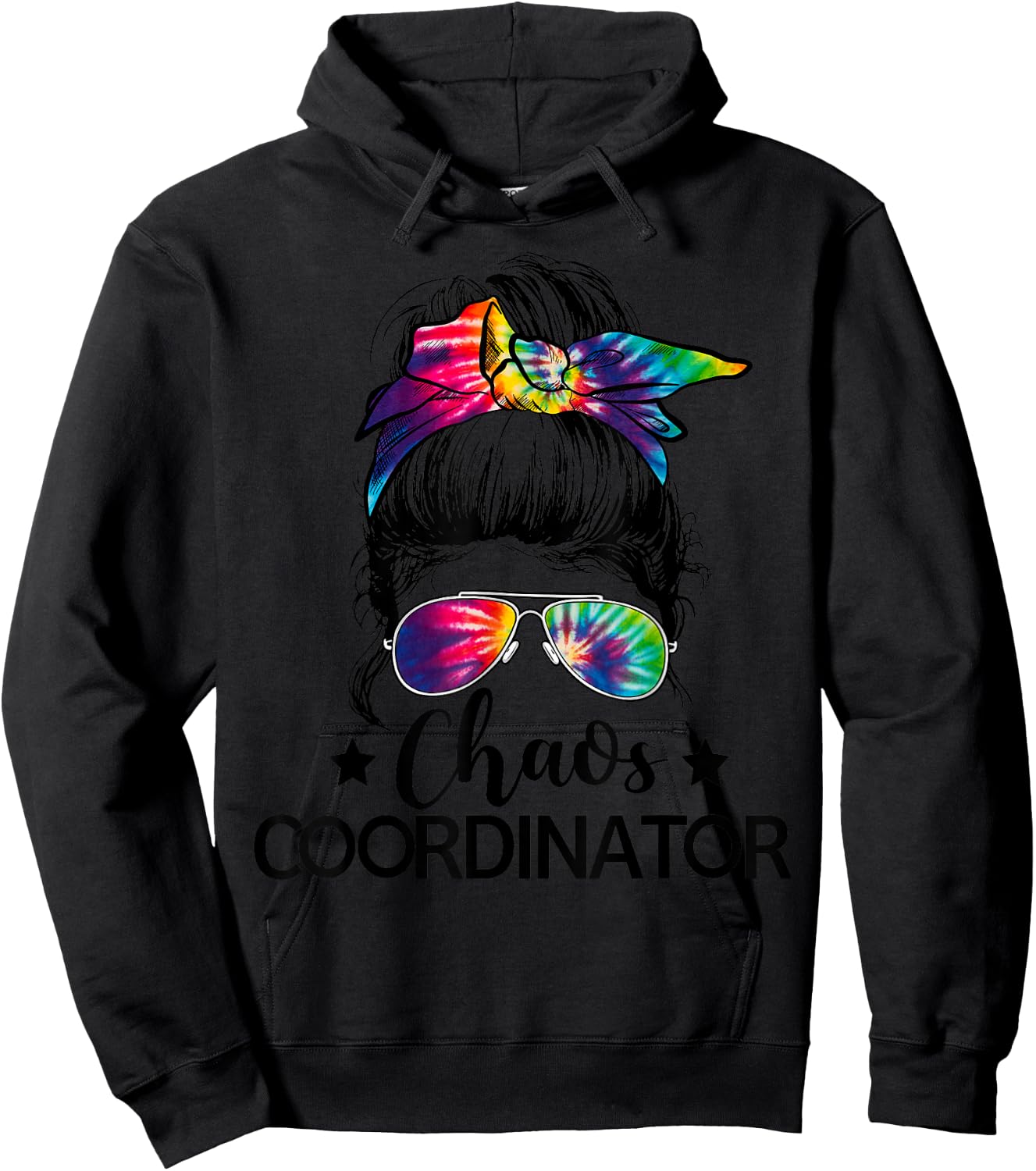 Funny Humor Chaos Coordinator Messy Bun Teachers Boss Women Hoodie - Hoodie | Black