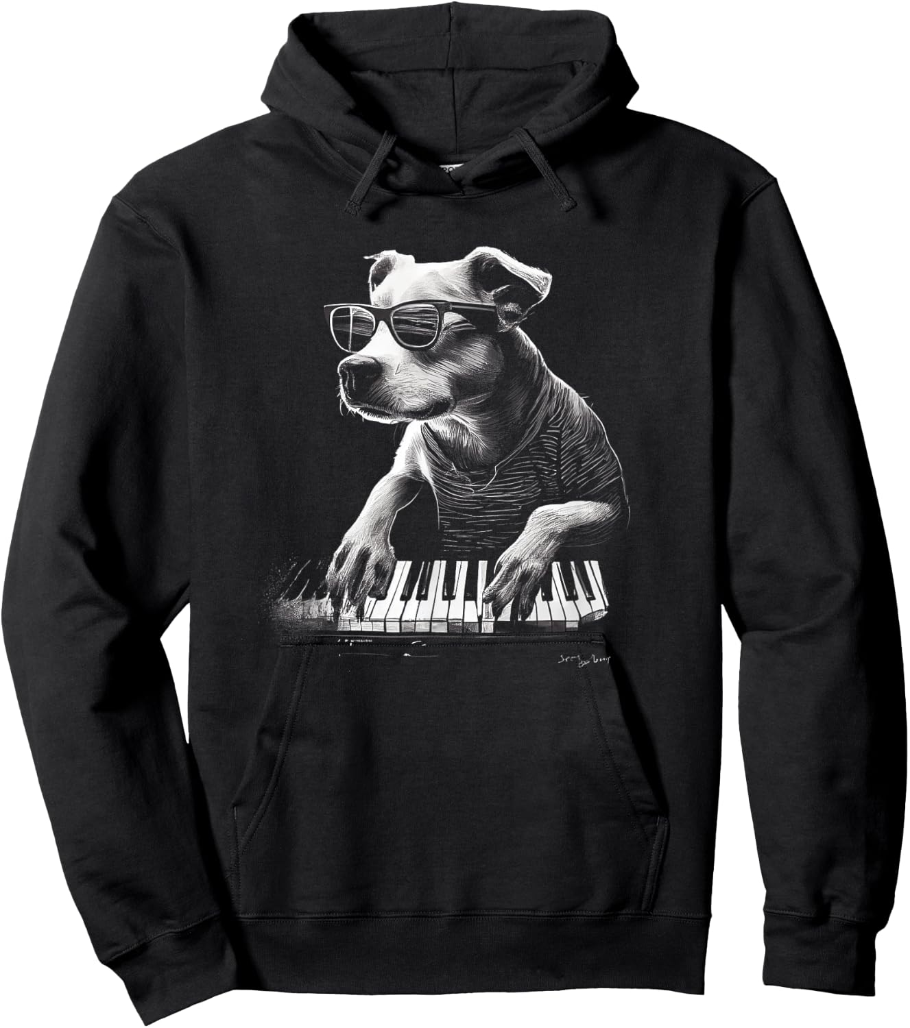 Funny Dog Playing Piano Graphic Men Women Boys Girls Hoodie - Hoodie | Black