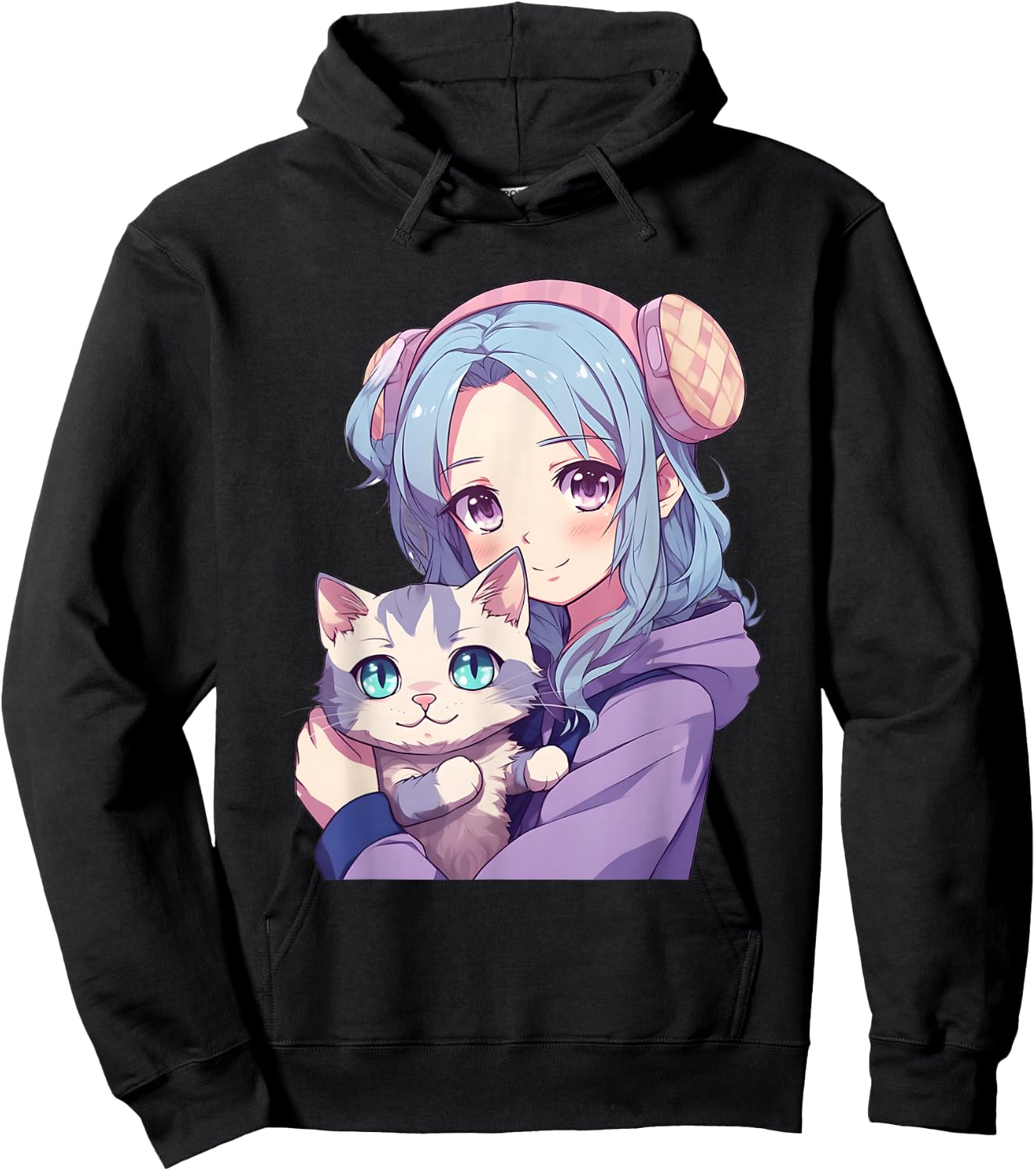Japanese Kawaii Girl Anime & Cats for Teens Girls Hoodie - Hoodie | Black