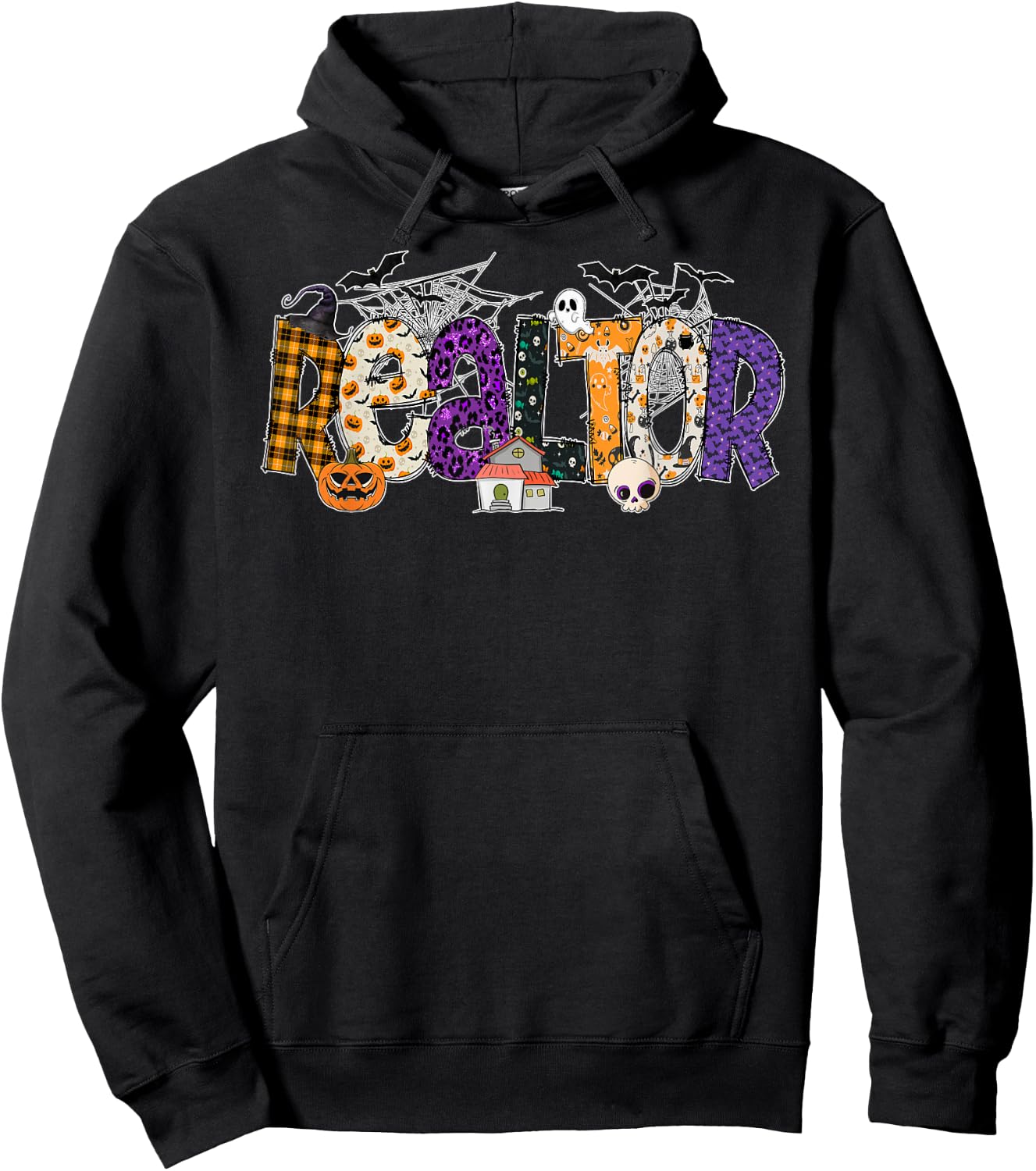 Realtor Witch Hat Pumpkin Ghost Funny Halloween Gifts Hoodie - Hoodie | Black