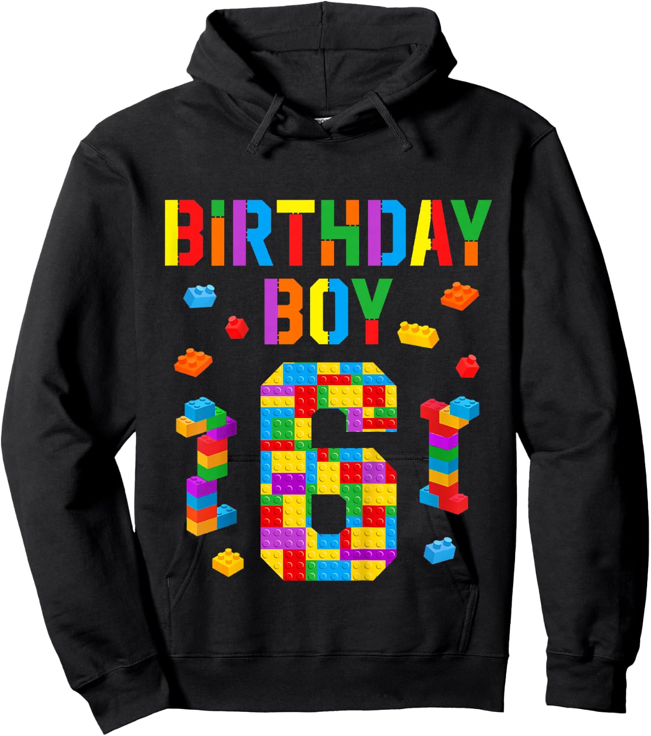 Kids 6 Year Old Building Blocks 6th Birthday Boy Bricks Builder Hoodie - Hoodie | Black