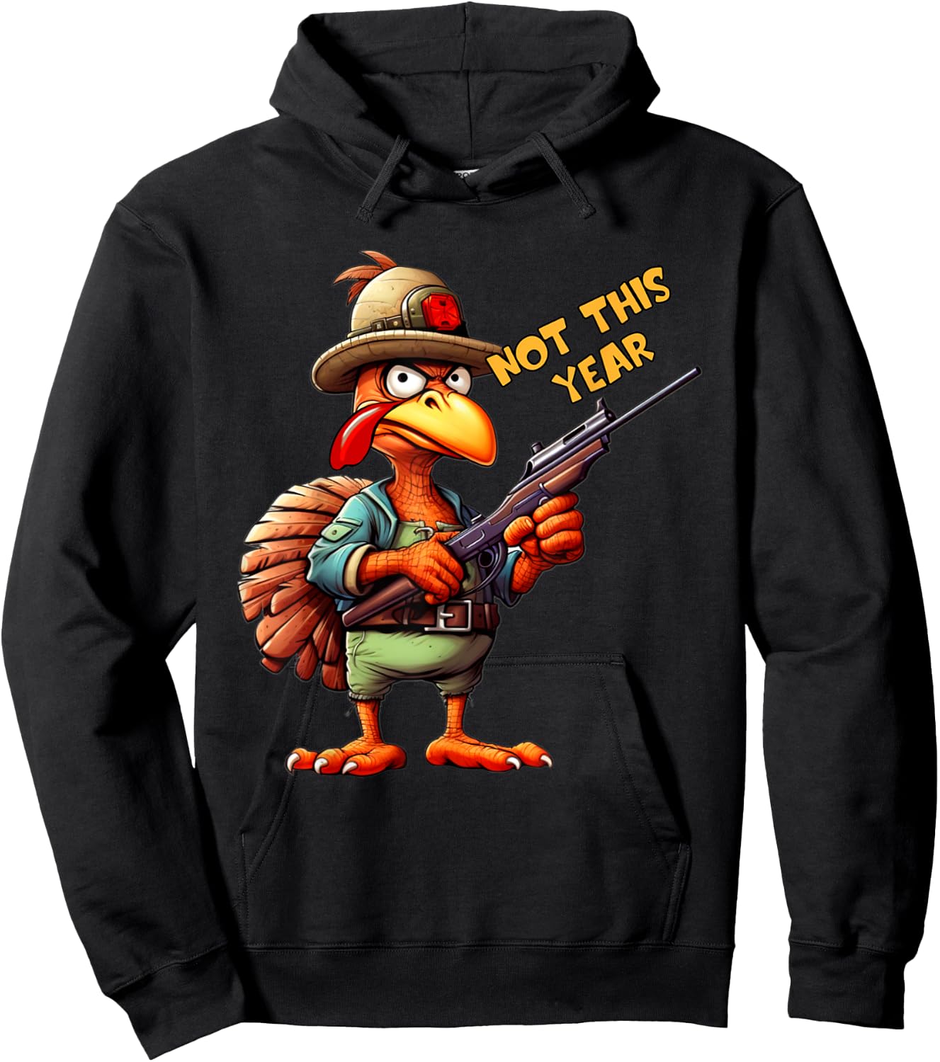 Thanksgiving Turkey With Gun Rifle Angry Holiday Bird Funny Hoodie - Hoodie | Black