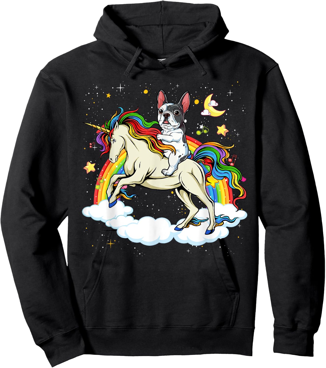 Boston Terrier Riding Unicorn Gifts Boys Girls Kids Rainbow Hoodie - Hoodie | Black