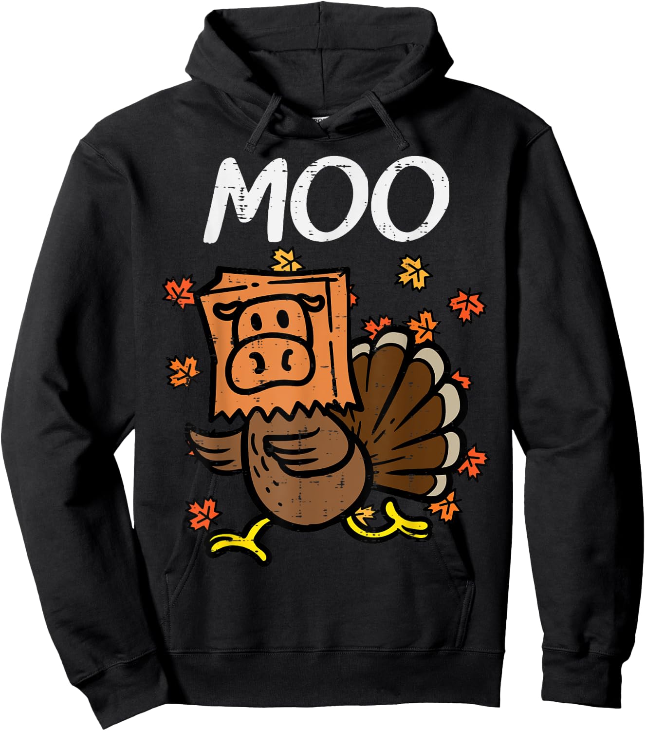 Thanksgiving Turkey Moo Cow Head Funny Fall Men Women Kids Hoodie - Hoodie | Black