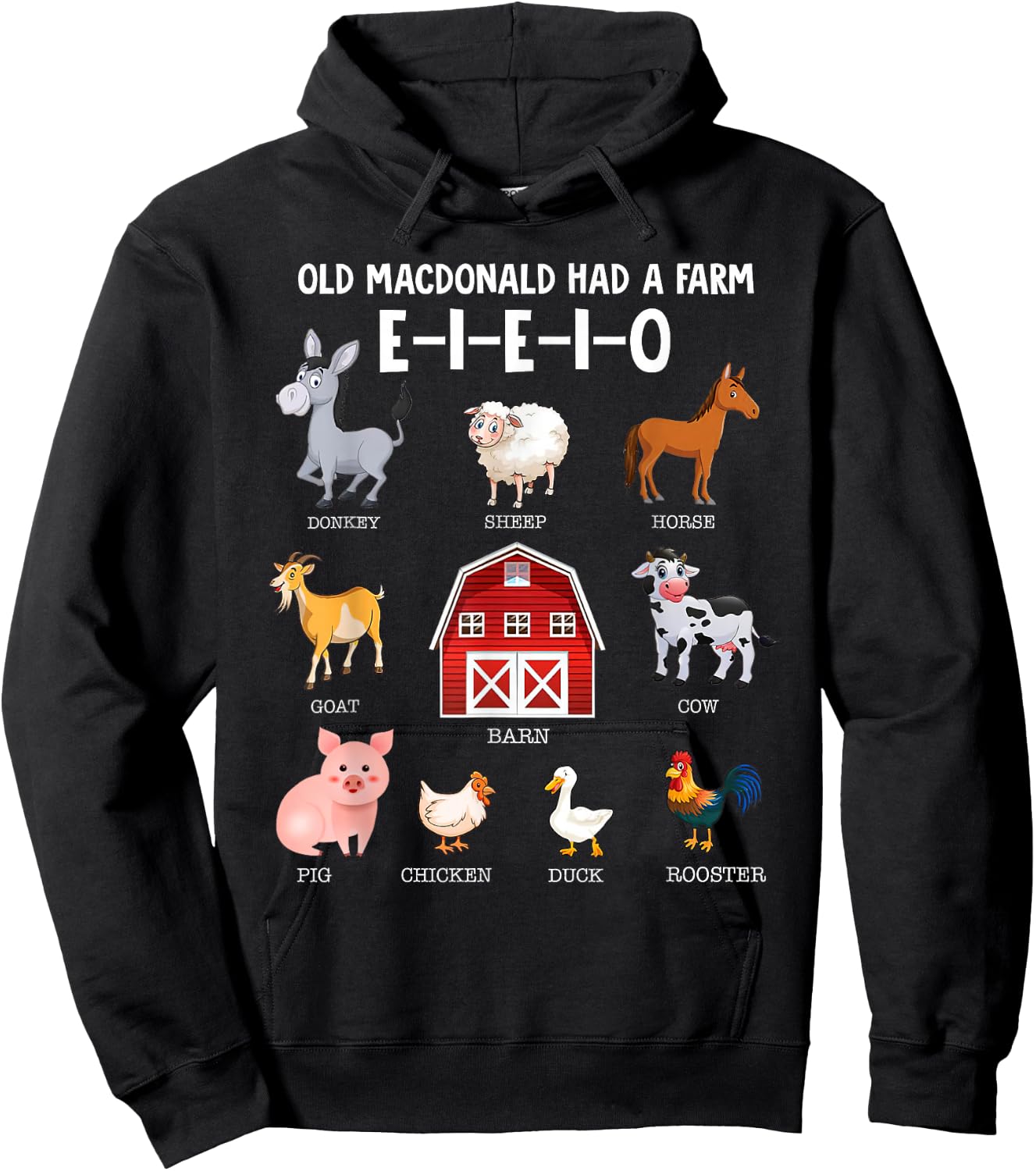 Toddler Kids Farm Animals Old MacDonald Had a Farm E-I-E-I-O Hoodie - Hoodie | Black