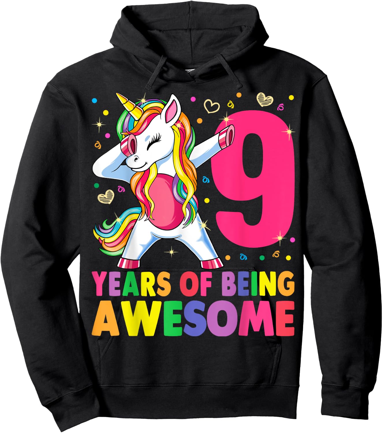 9 Years Old Unicorn Dabbing 9th Birthday Girl Unicorn Party Hoodie - Hoodie | Black