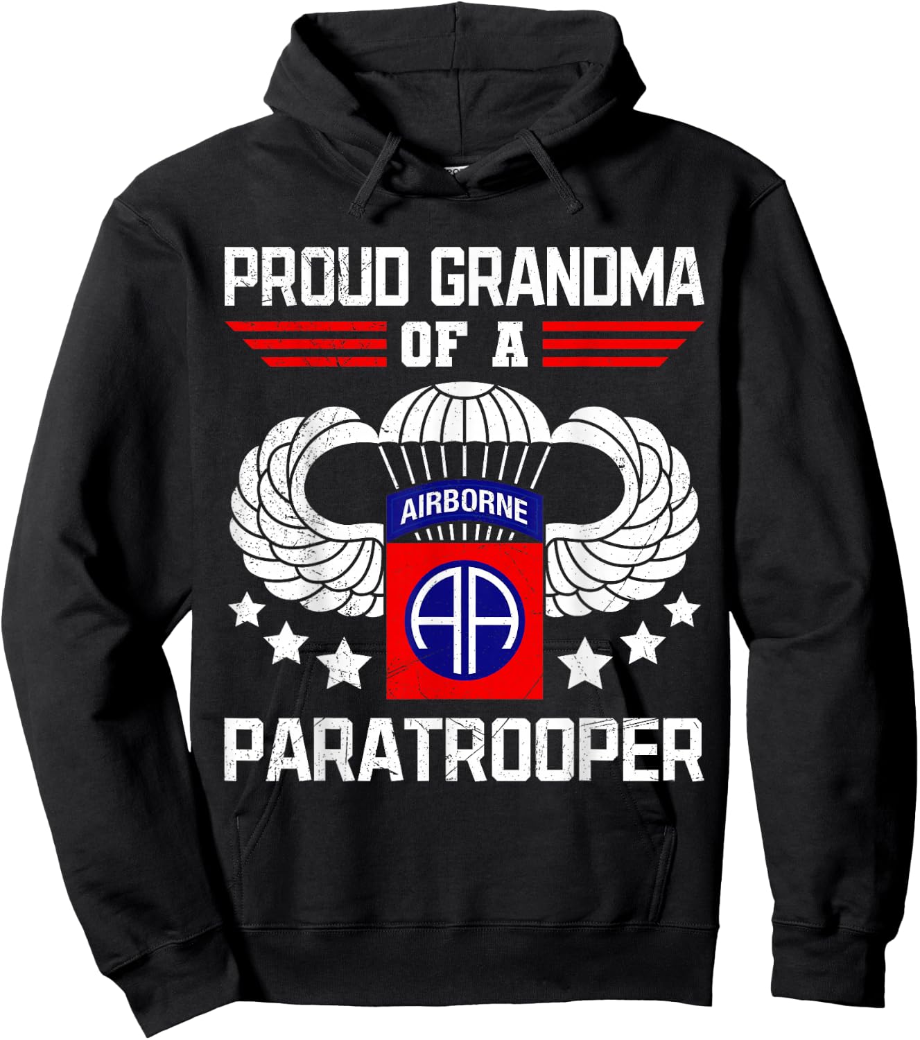 Proud Grandma Airborne Veteran Paratrooper USA Veterans Hoodie - Hoodie | Black