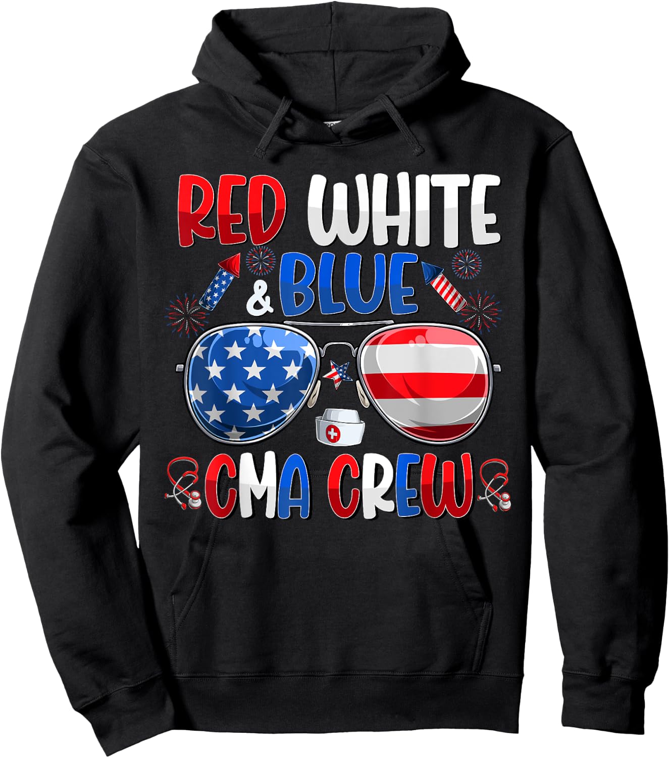 4th Of July CMA Crew Scrub Tops Medical Assistants Matching Men Hoodie - Hoodie | Black