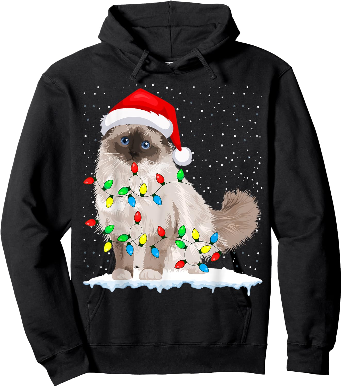 Ragdoll Cat Christmas Lights Xmas Cat Lover Hoodie - Hoodie | Black